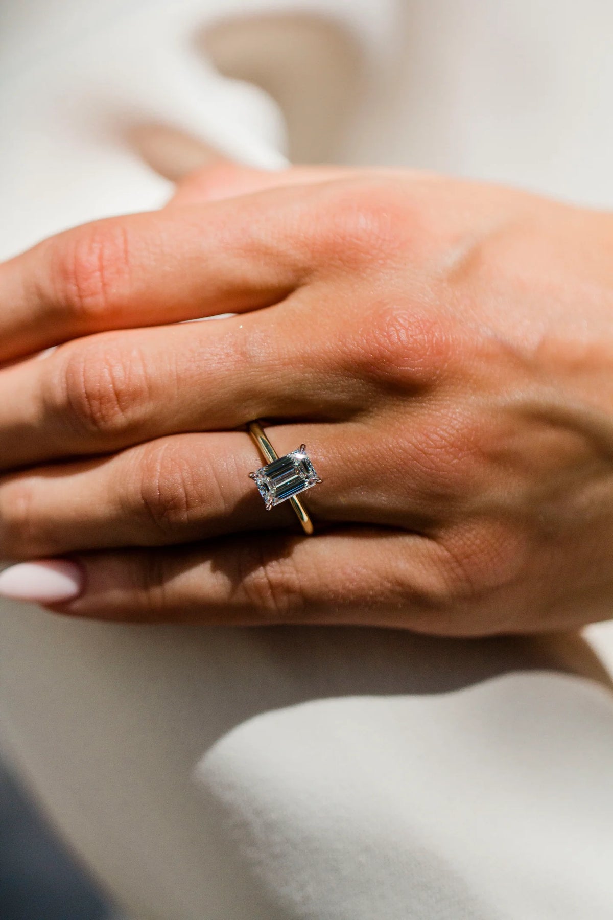 2.0CT Emerald Cut Lab Grown Diamond Hidden Halo Solitaire Engagement Ring