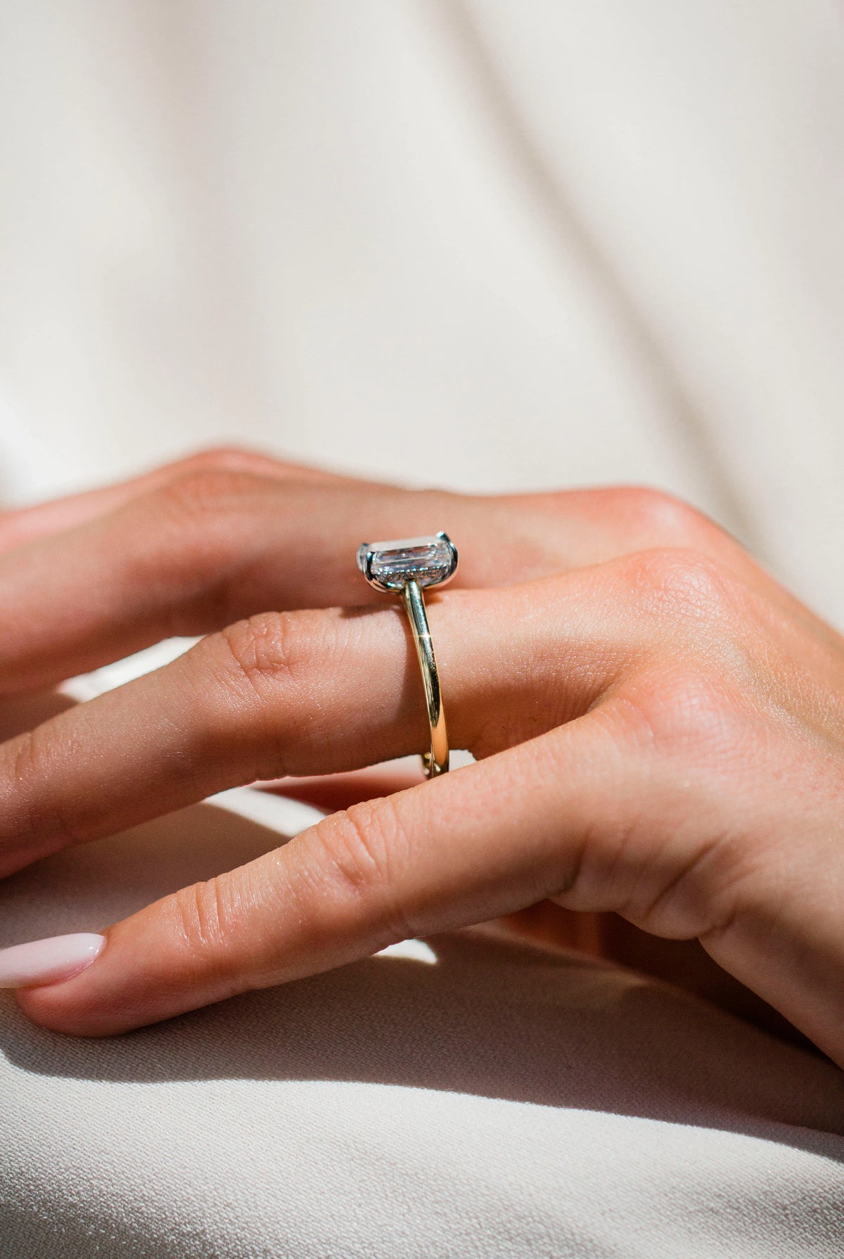 2.0CT Emerald Cut Lab Grown Diamond Hidden Halo Solitaire Engagement Ring