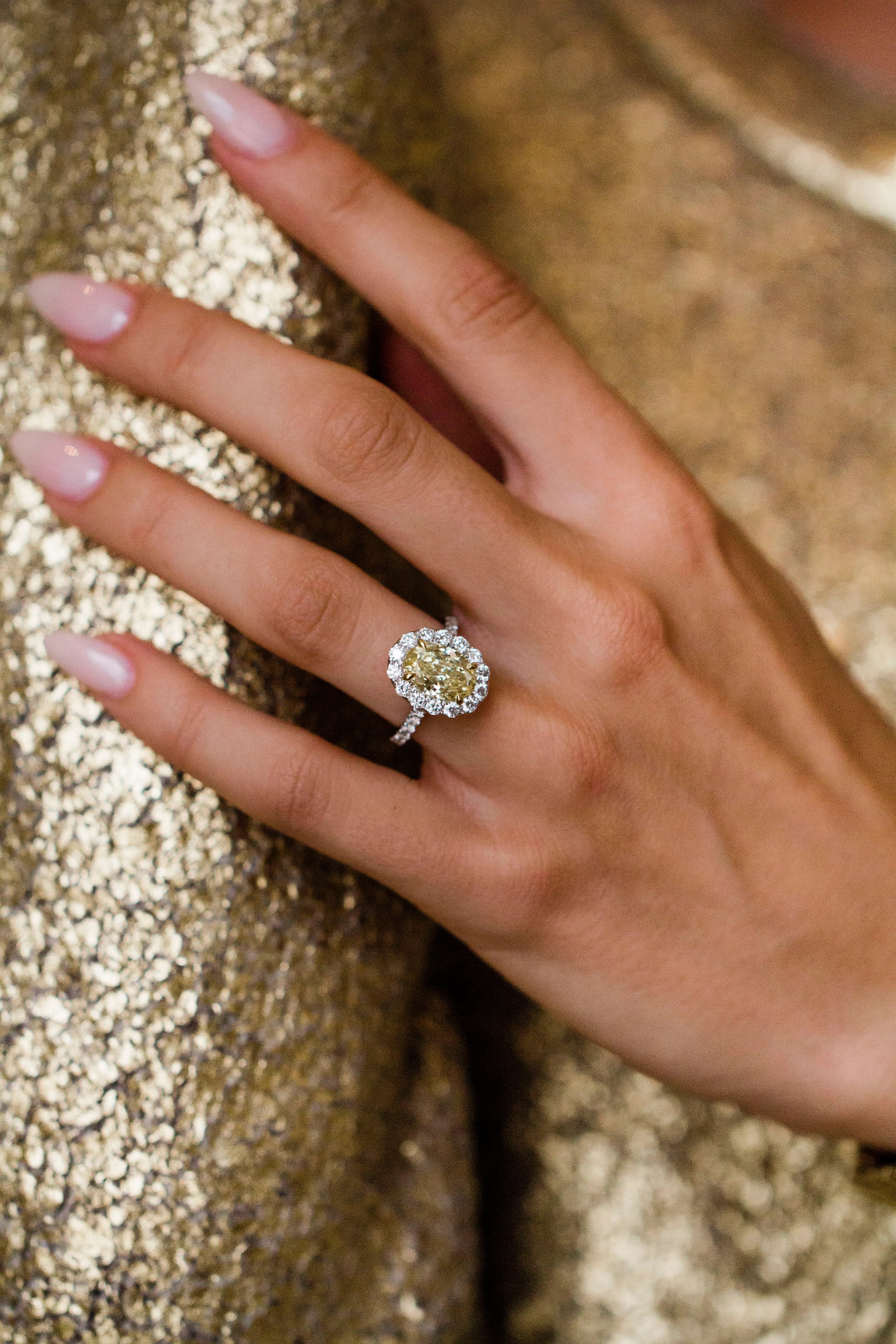2.50CT Fancy Intense Yellow Oval Lab Grown Diamond Halo Engagement Ring