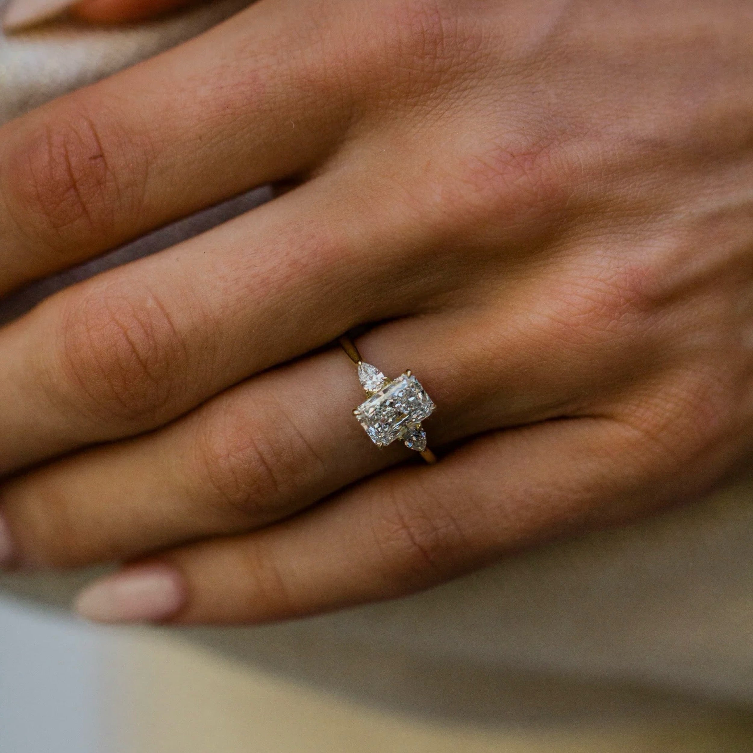1.0CT-3.0CT Radiant Lab Grown Diamond Three Stone Engagement Ring