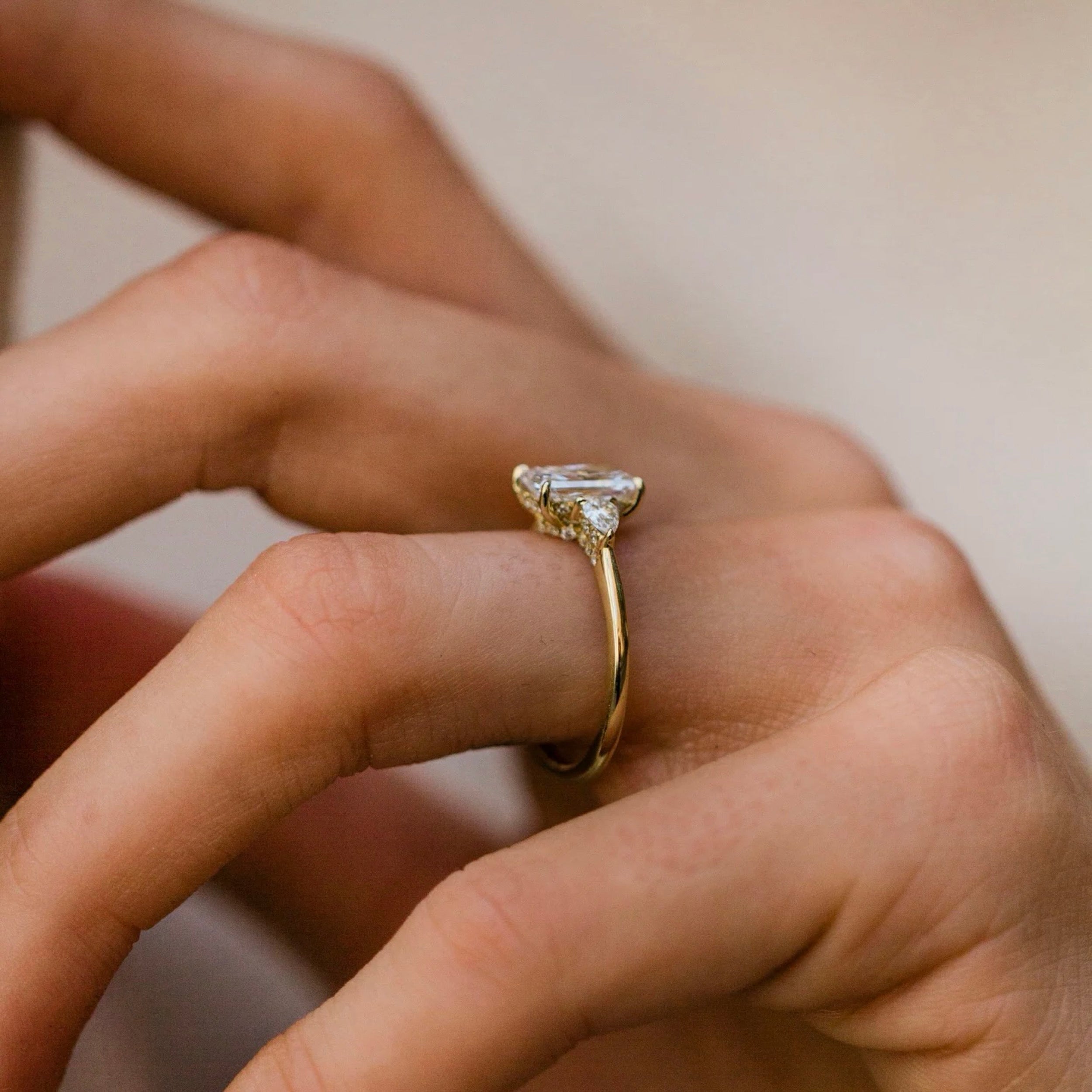 1.0CT-3.0CT Radiant Lab Grown Diamond Three Stone Engagement Ring