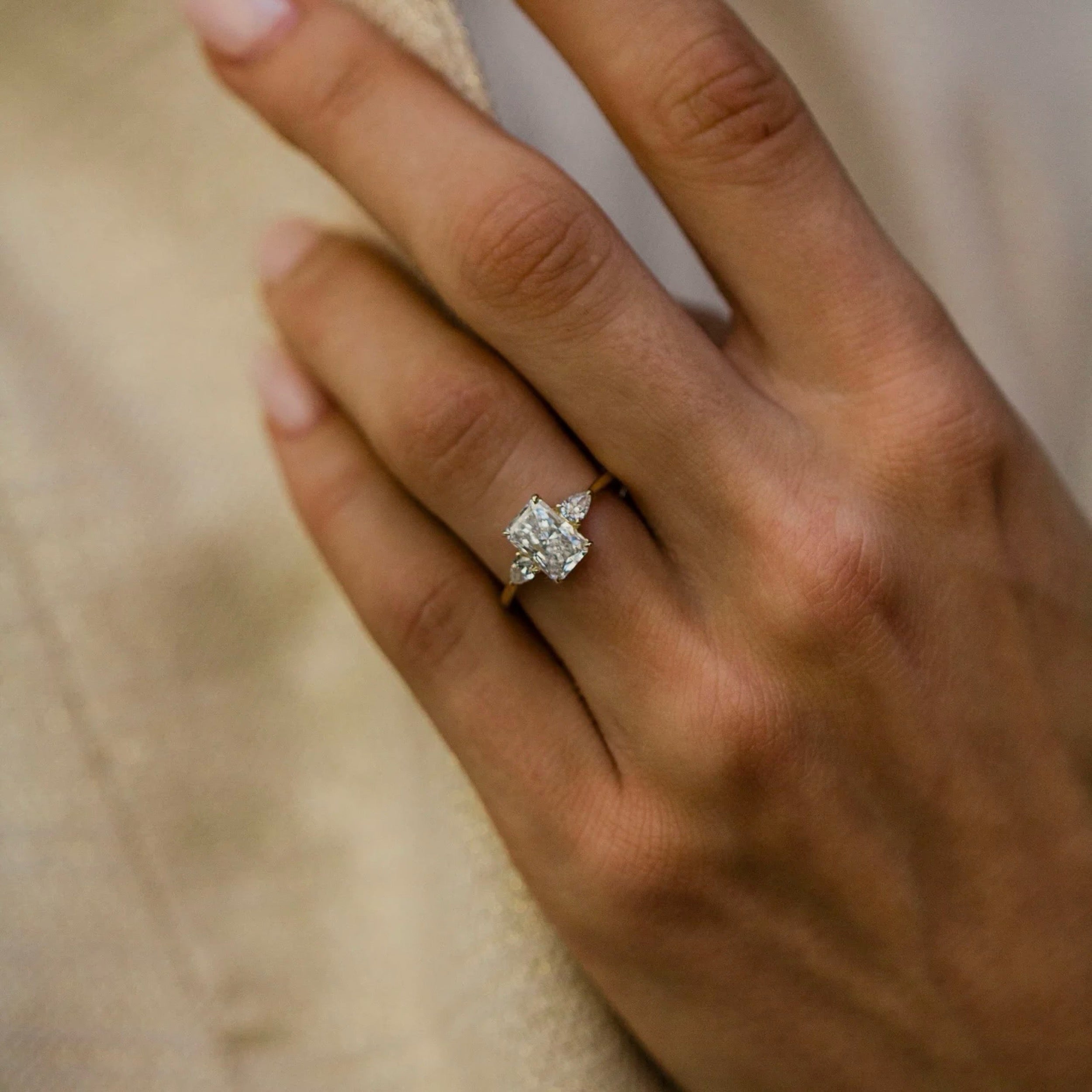 1.0CT-3.0CT Radiant Lab Grown Diamond Three Stone Engagement Ring
