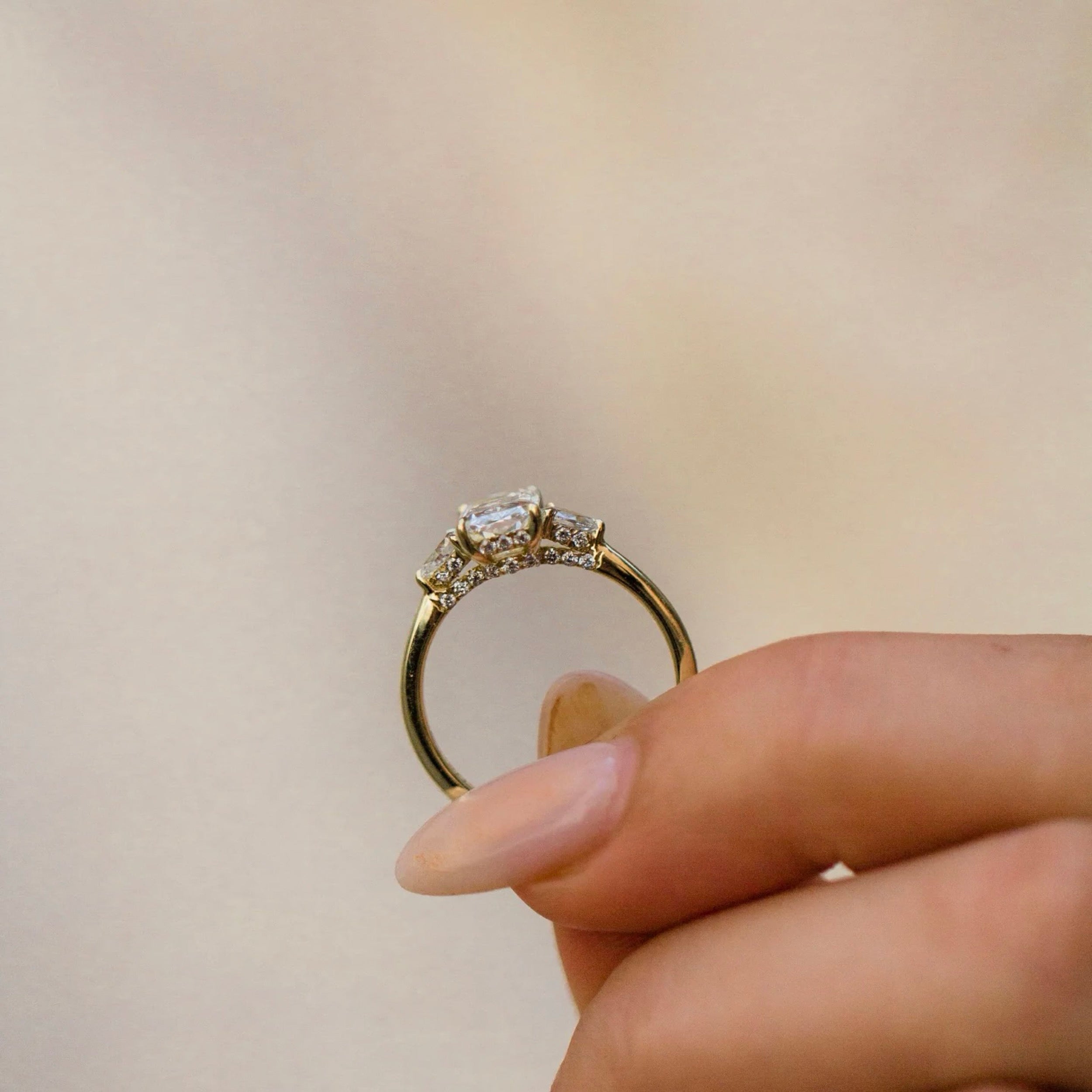 1.0CT-3.0CT Radiant Lab Grown Diamond Three Stone Engagement Ring