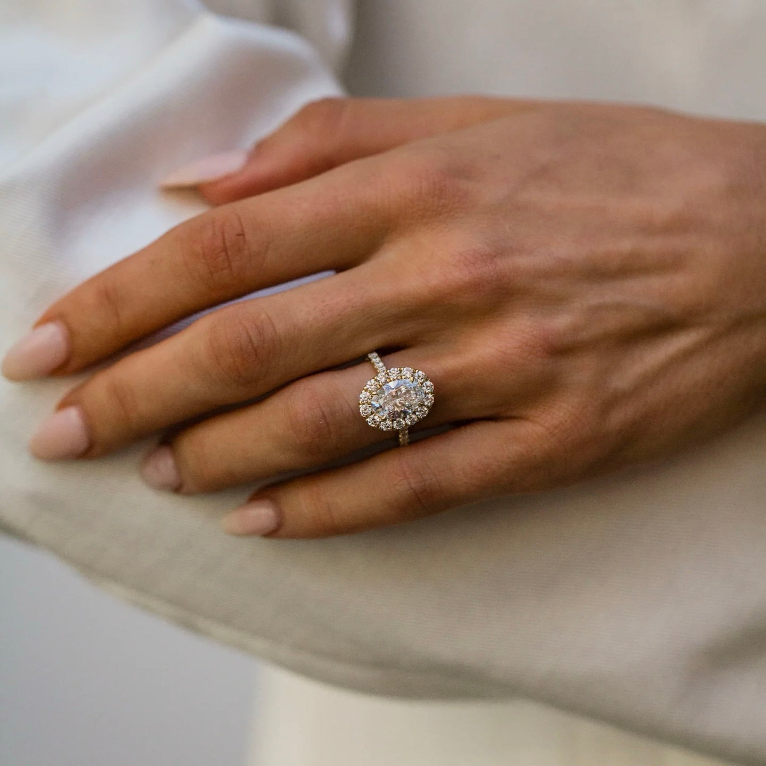 1.0CT-3.0CT Oval Lab Grown Diamond Halo Pave Engagement Ring