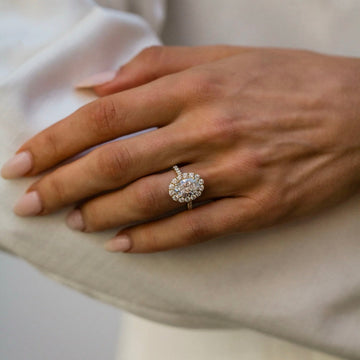 1.0CT-3.0CT Oval Lab Grown Diamond Halo Pave Engagement Ring