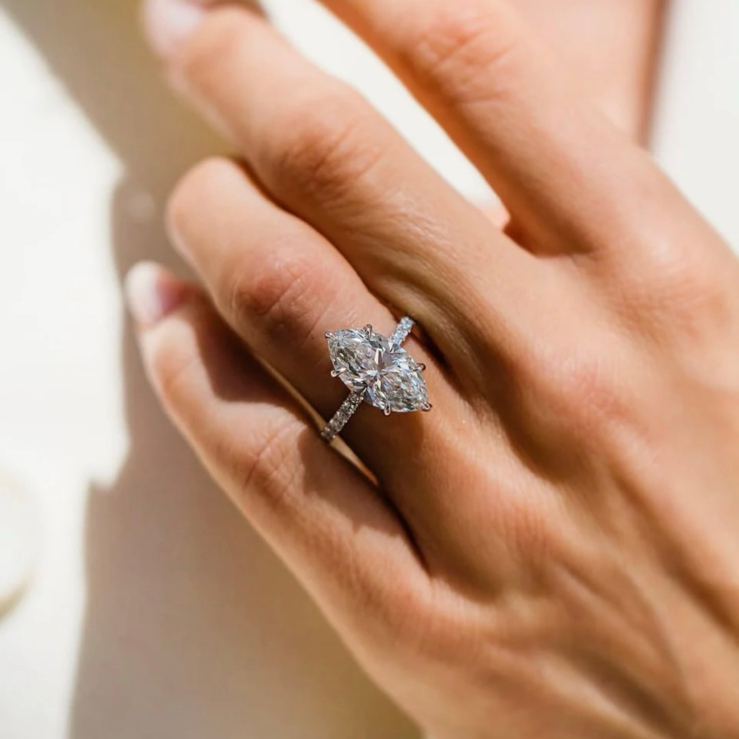2.0CT-4.0CT Marquise Lab Grown Diamond Hidden Halo Pave Engagement Ring