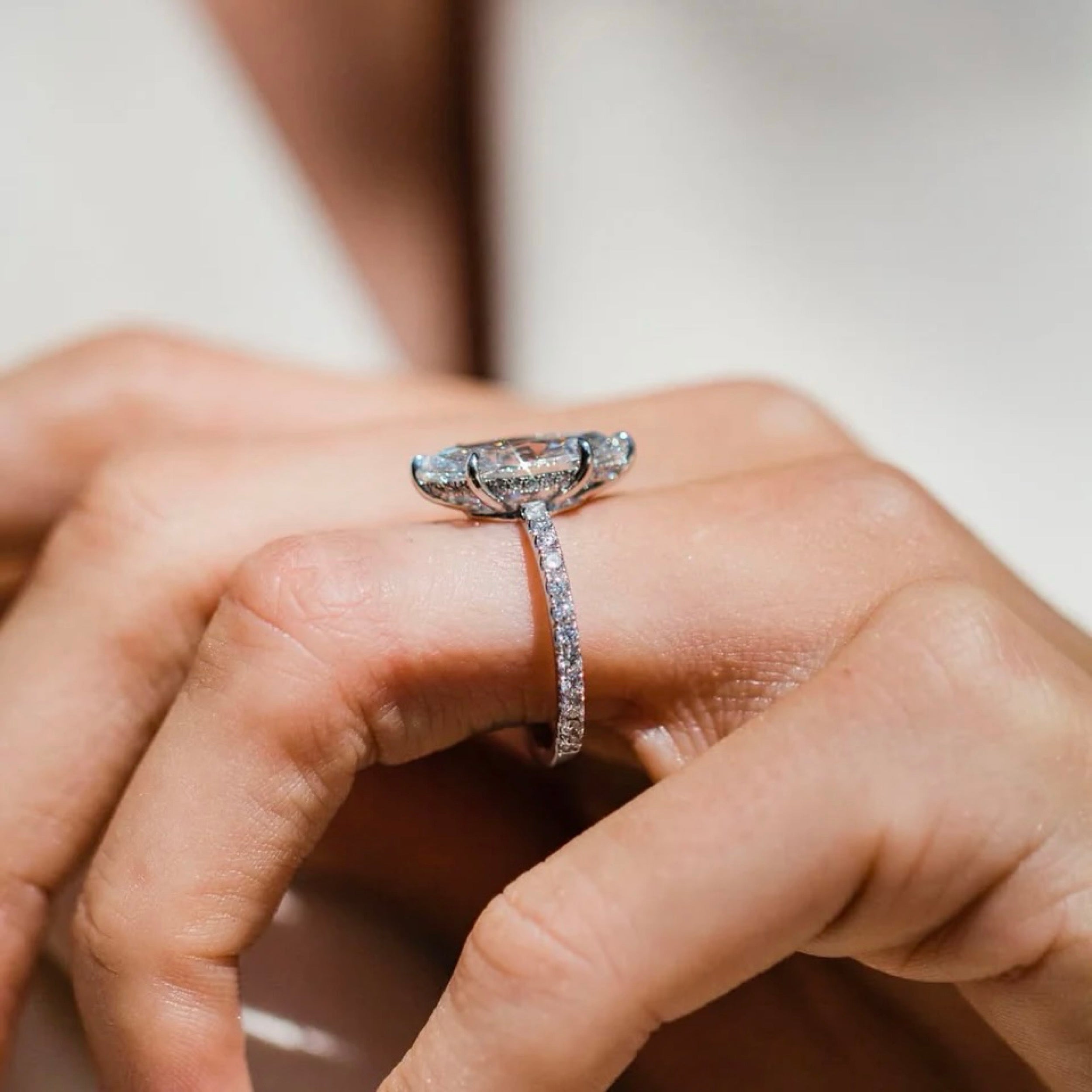 2.0CT-4.0CT Marquise Lab Grown Diamond Hidden Halo Pave Engagement Ring