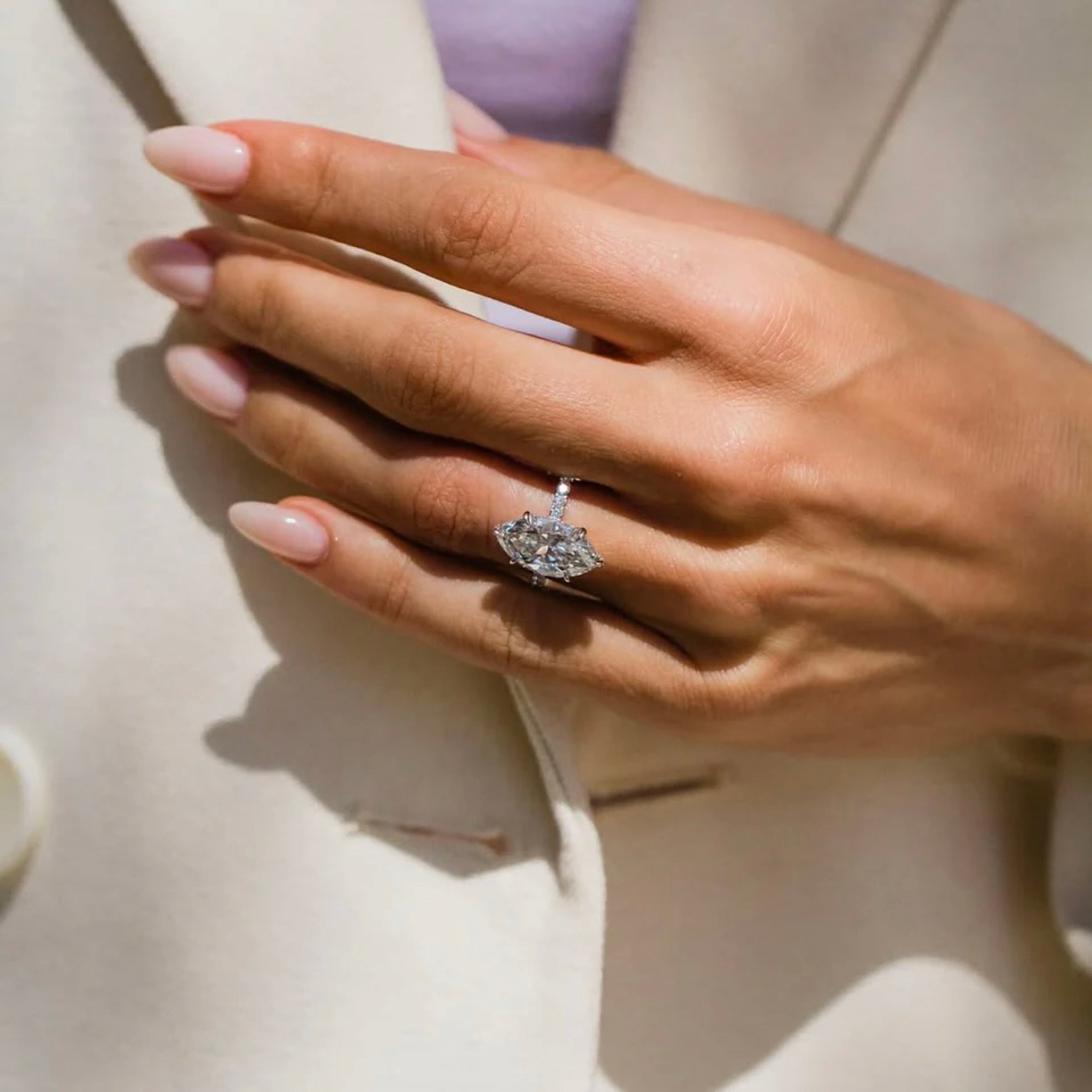 2.0CT-4.0CT Marquise Lab Grown Diamond Hidden Halo Pave Engagement Ring