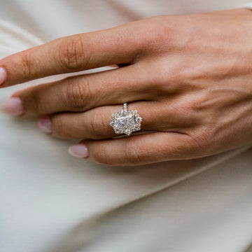 1.50CT-3.50CT Radiant Lab Grown Diamond Halo Pave Engagement Ring