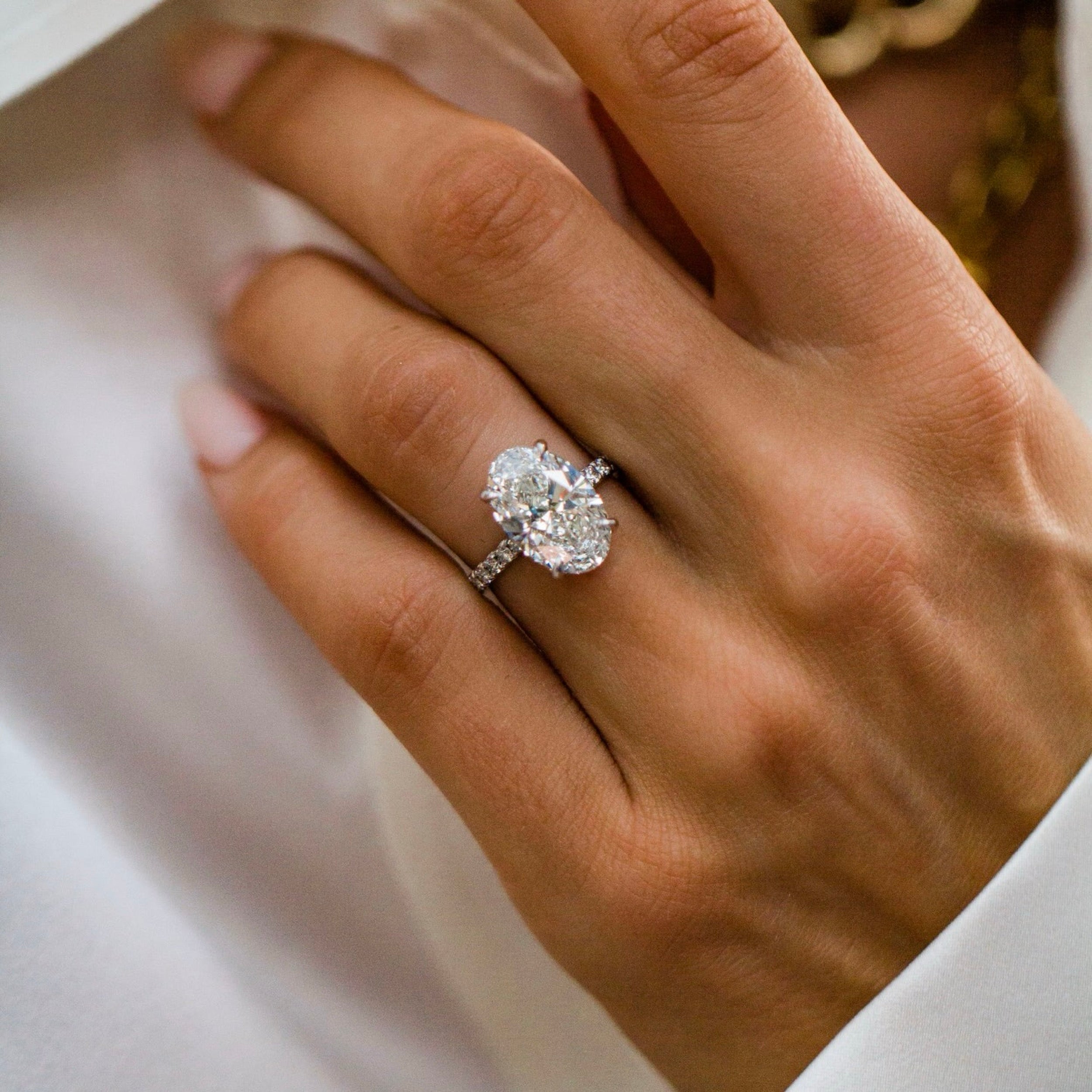 3.0CT-5.0CT Oval Lab Grown Diamond Hidden Halo Pave Engagement Ring