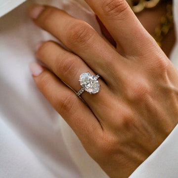 3.0CT-5.0CT Oval Lab Grown Diamond Hidden Halo Pave Engagement Ring