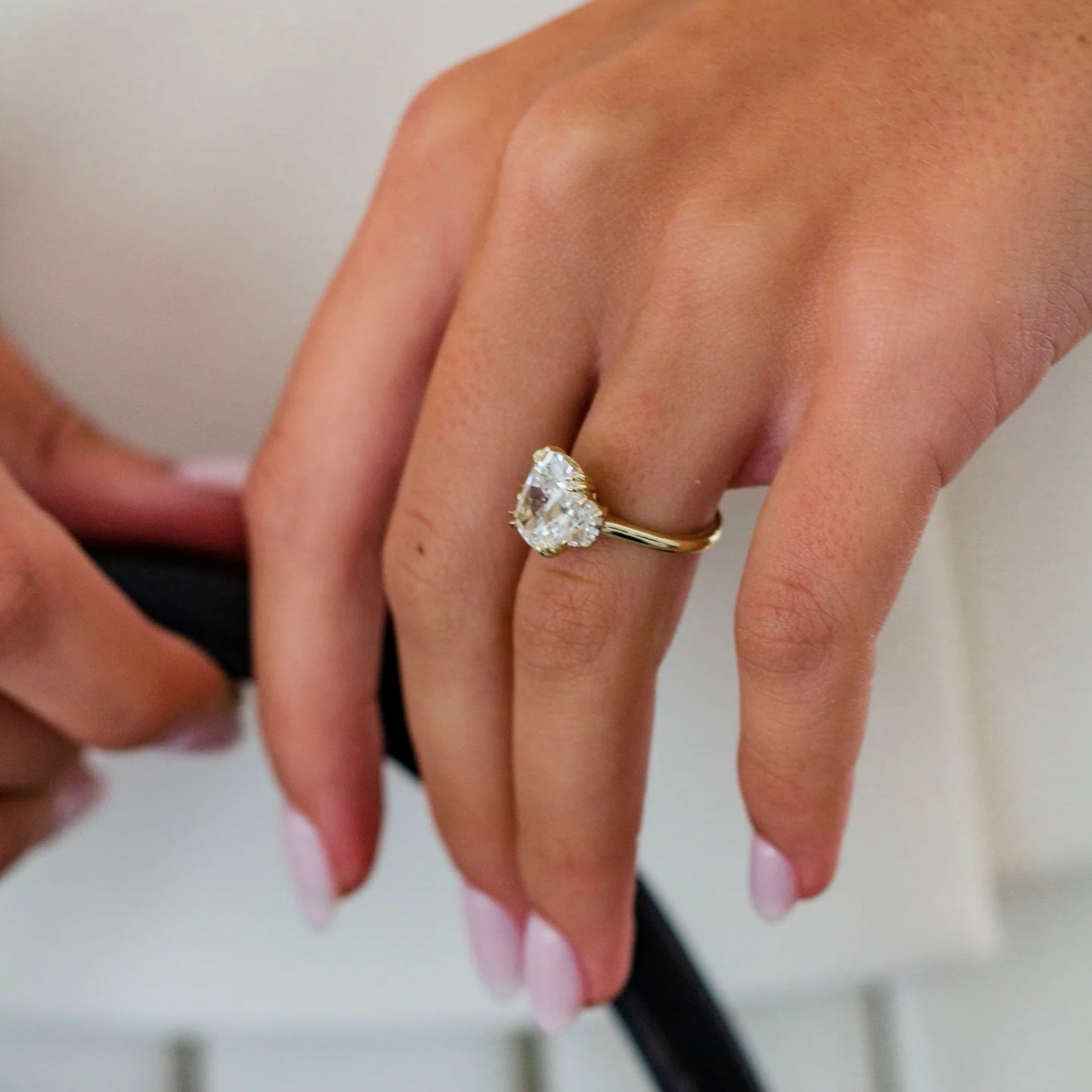 2.0CT-4.0CT Cushion Lab Grown Diamond Three Stone Engagement Ring