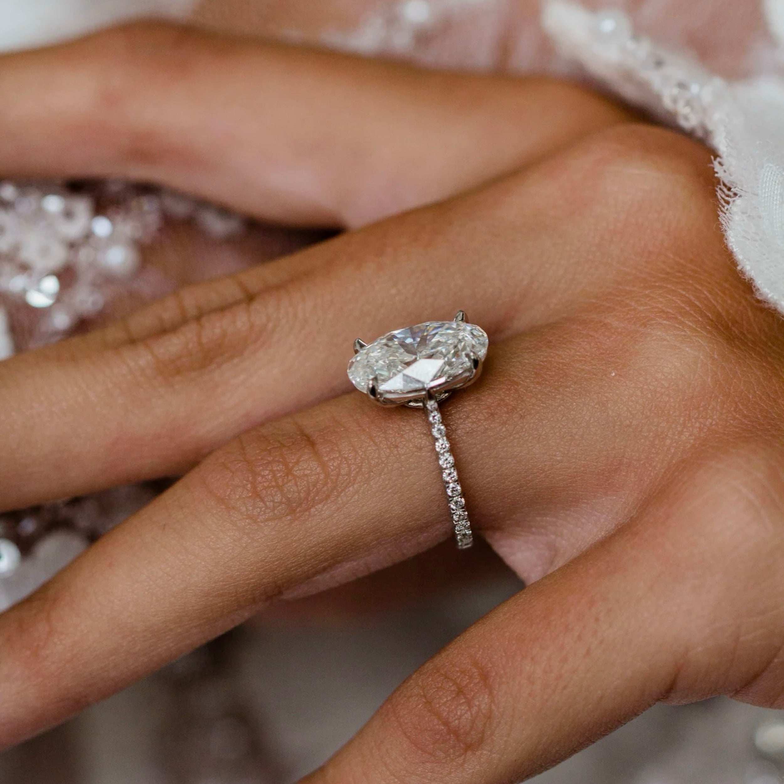 3.0CT-5.0CT Oval Lab Grown Diamond Pave Engagement Ring