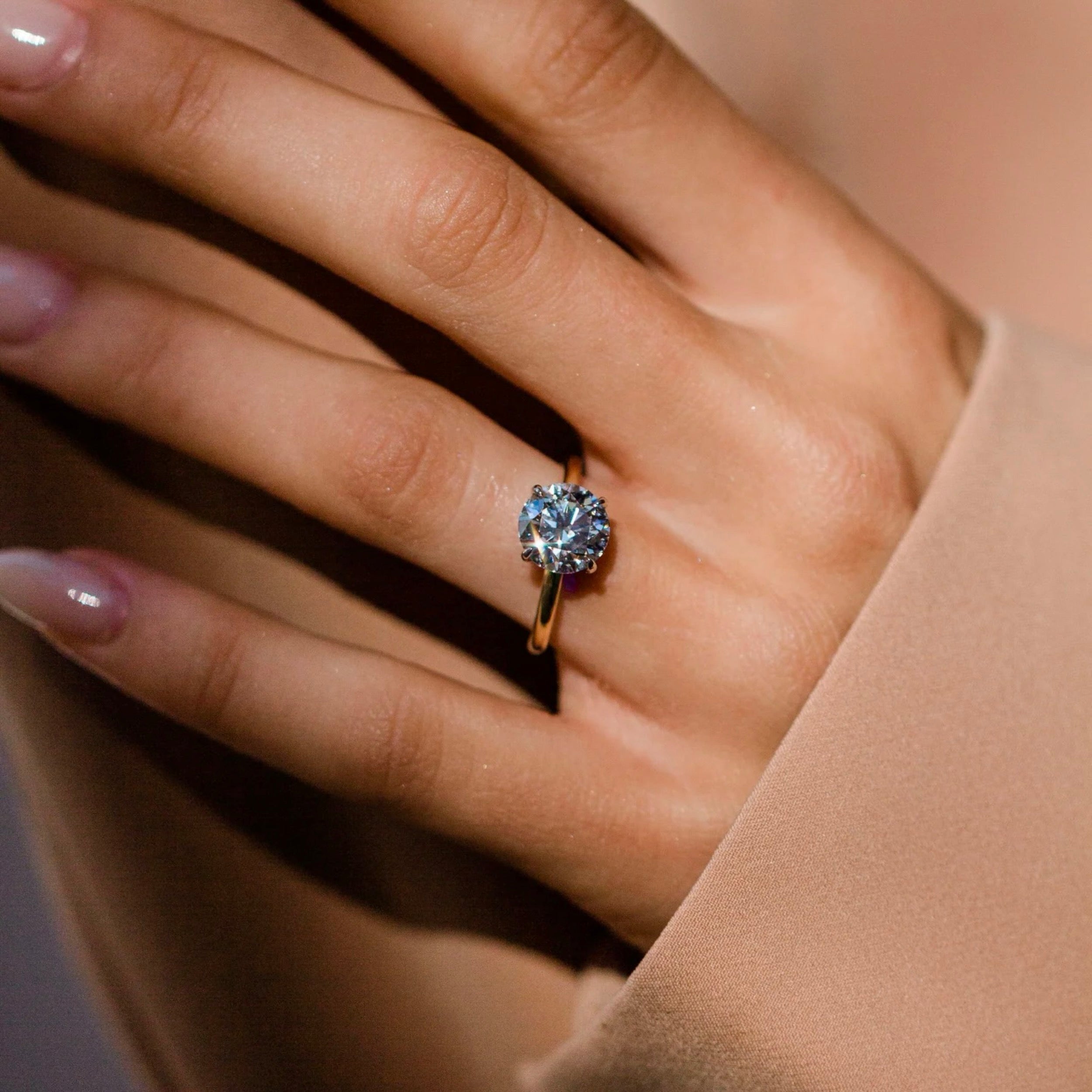 1.0CT-3.0CT Round Lab Grown Diamond Hidden Halo Solitaire Engagement Ring