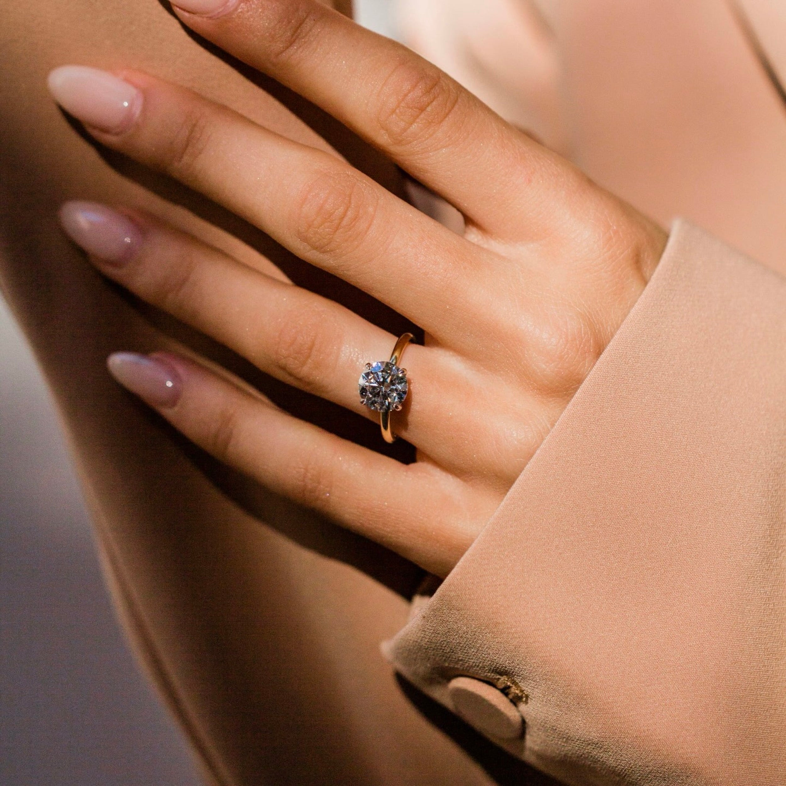1.0CT-3.0CT Round Lab Grown Diamond Hidden Halo Solitaire Engagement Ring