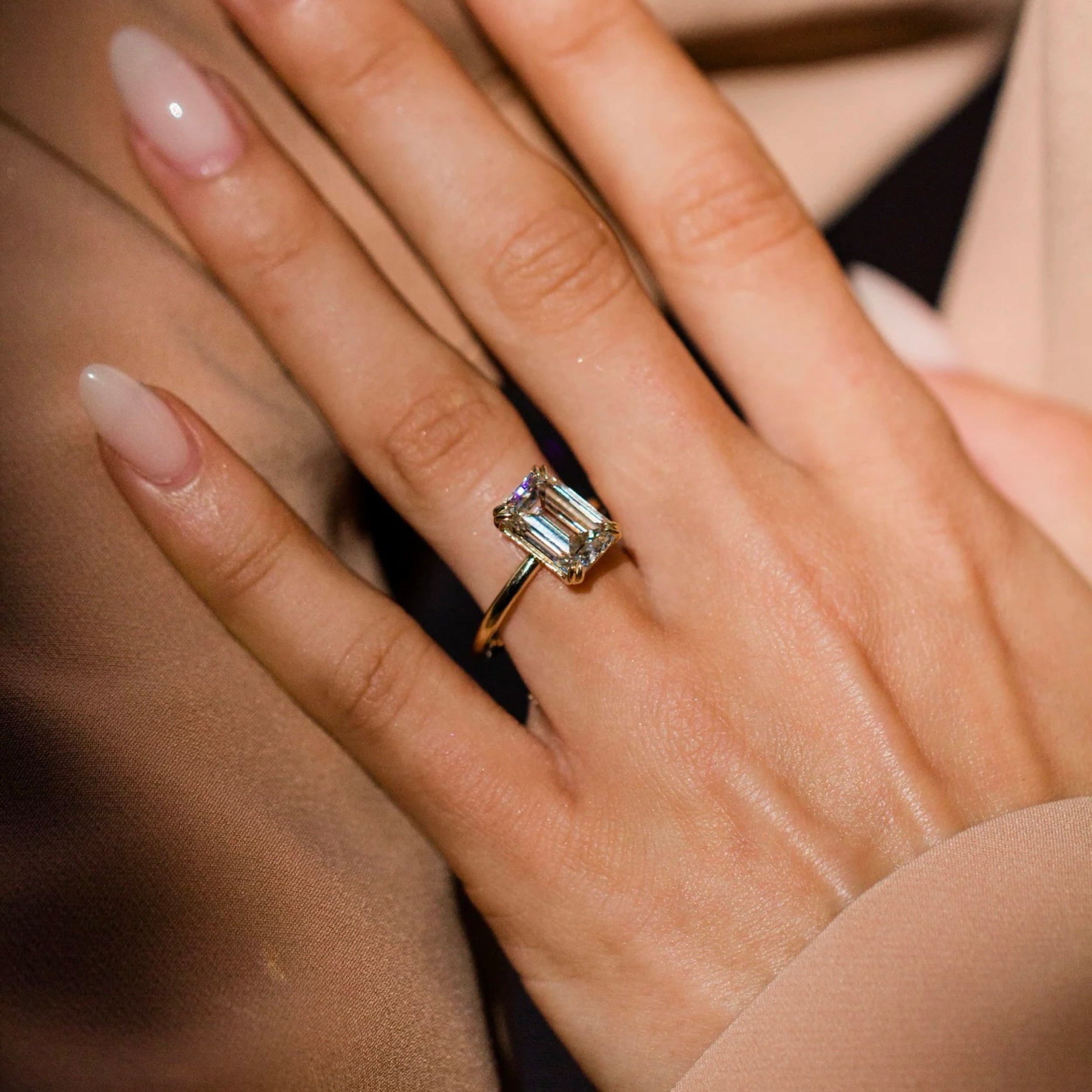 2.0CT-4.0CT Emerald Cut Lab Grown Diamond Solitaire Engagement Ring