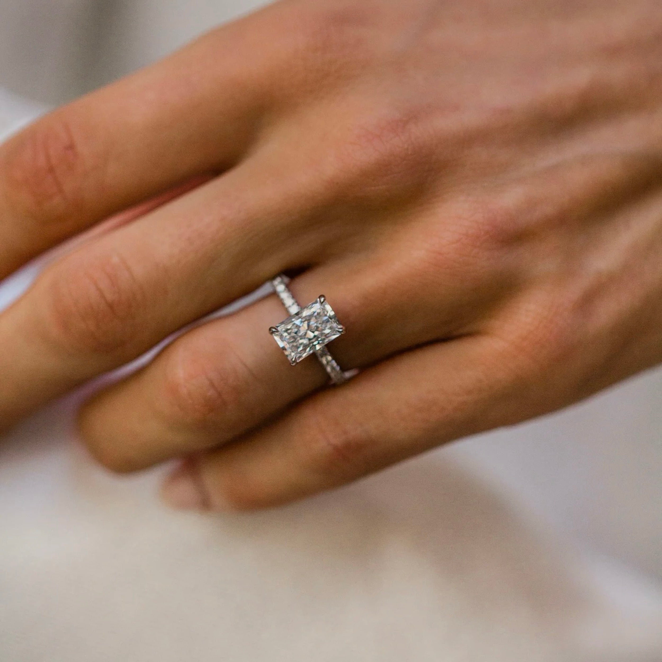 1.50CT-3.50CT Radiant Lab Grown Diamond Hidden Halo Pave Engagement Ring