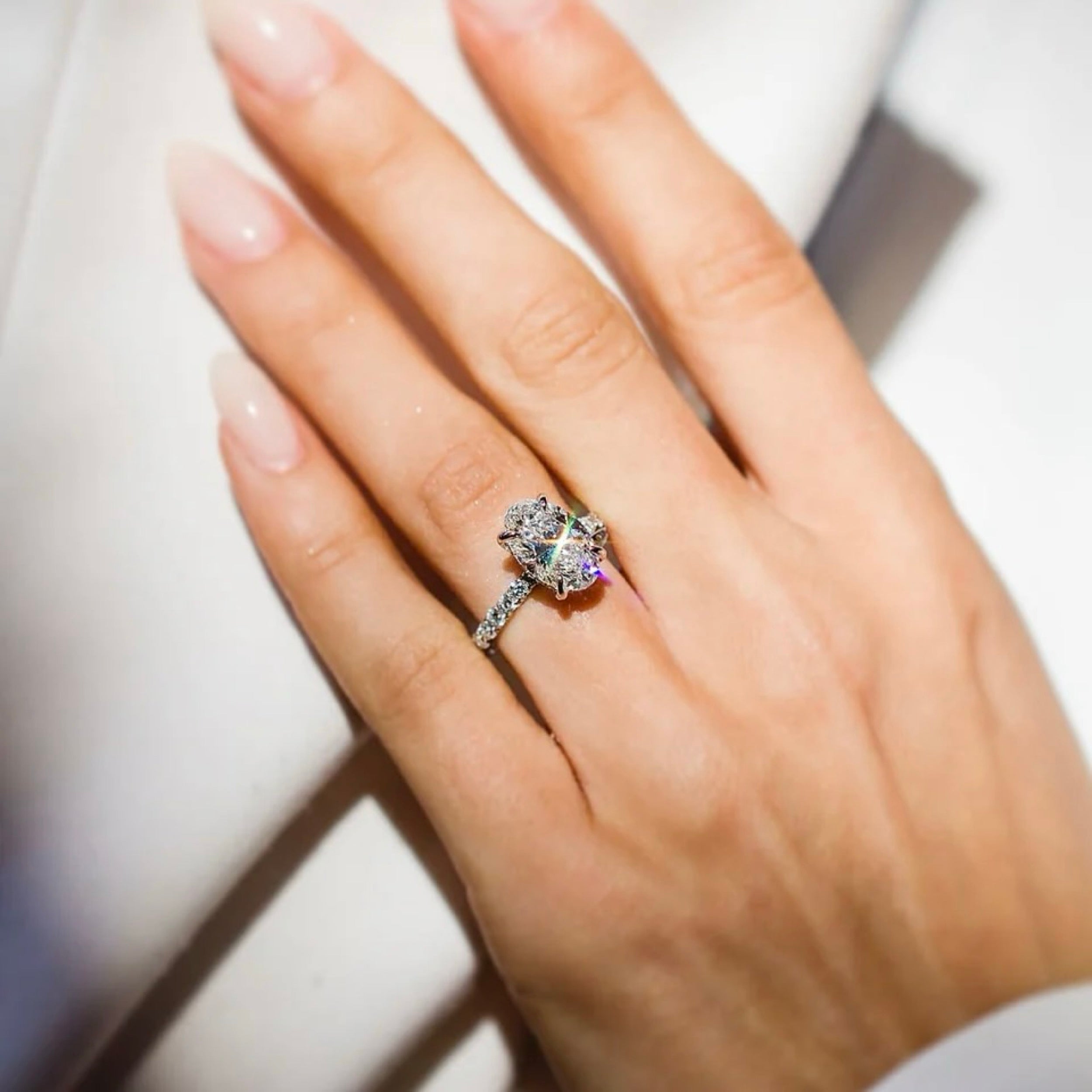 1.0CT-3.0CT Oval Lab Grown Diamond Hidden Halo Pave Engagement Ring