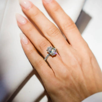 1.0CT-3.0CT Oval Lab Grown Diamond Hidden Halo Pave Engagement Ring