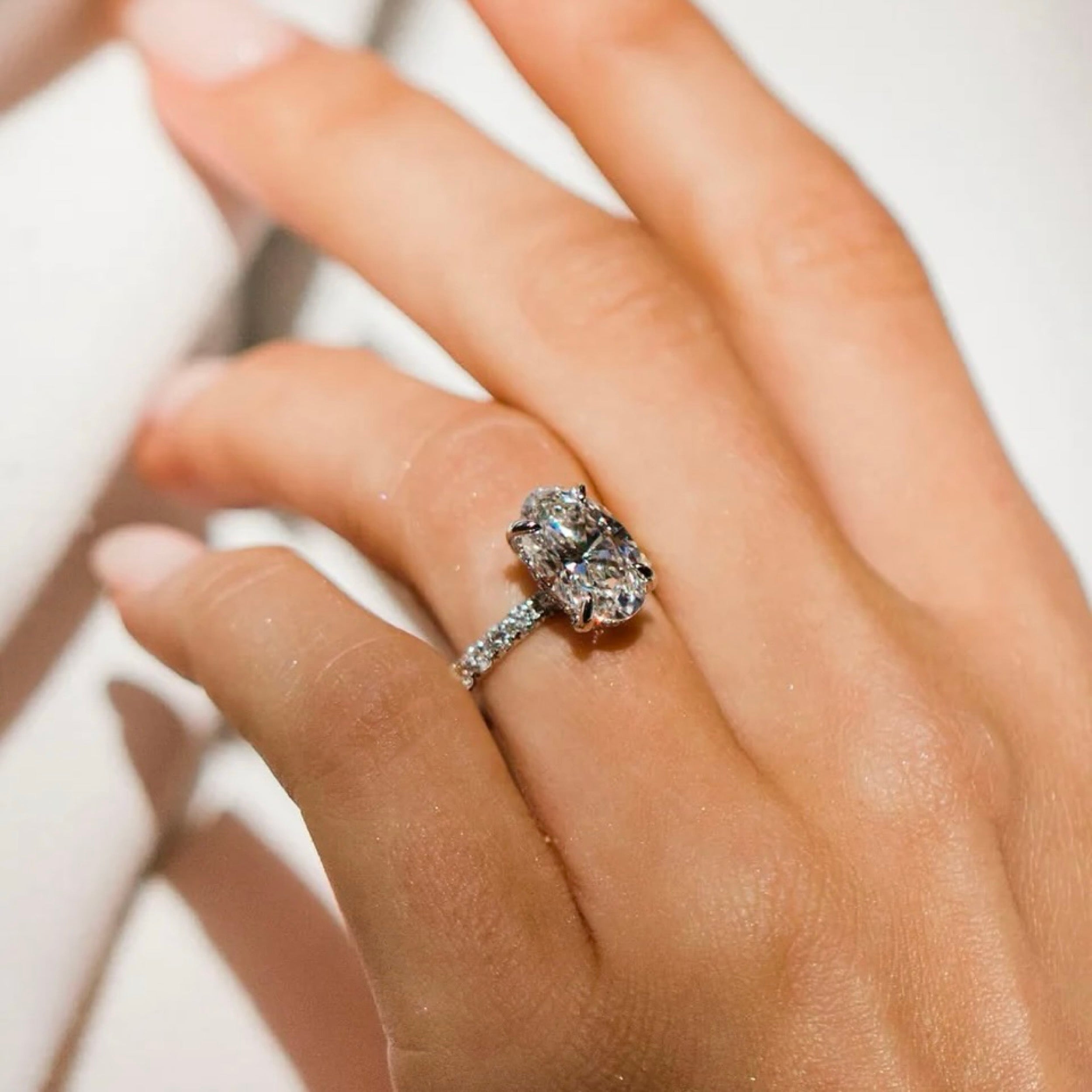 1.0CT-3.0CT Oval Lab Grown Diamond Hidden Halo Pave Engagement Ring