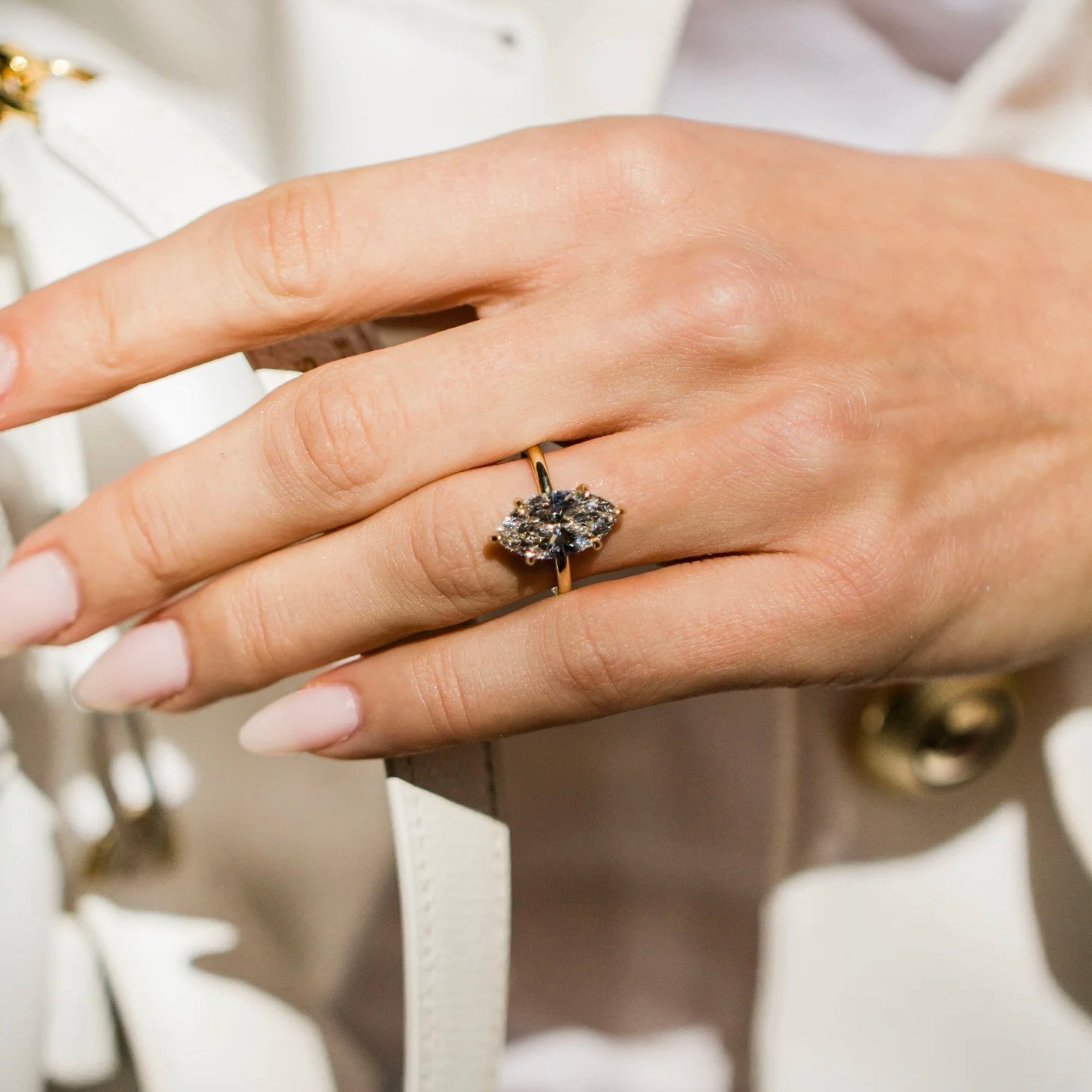 2.0CT-4.0CT Marquise Lab Grown Diamond Hidden Halo Solitaire Engagement Ring