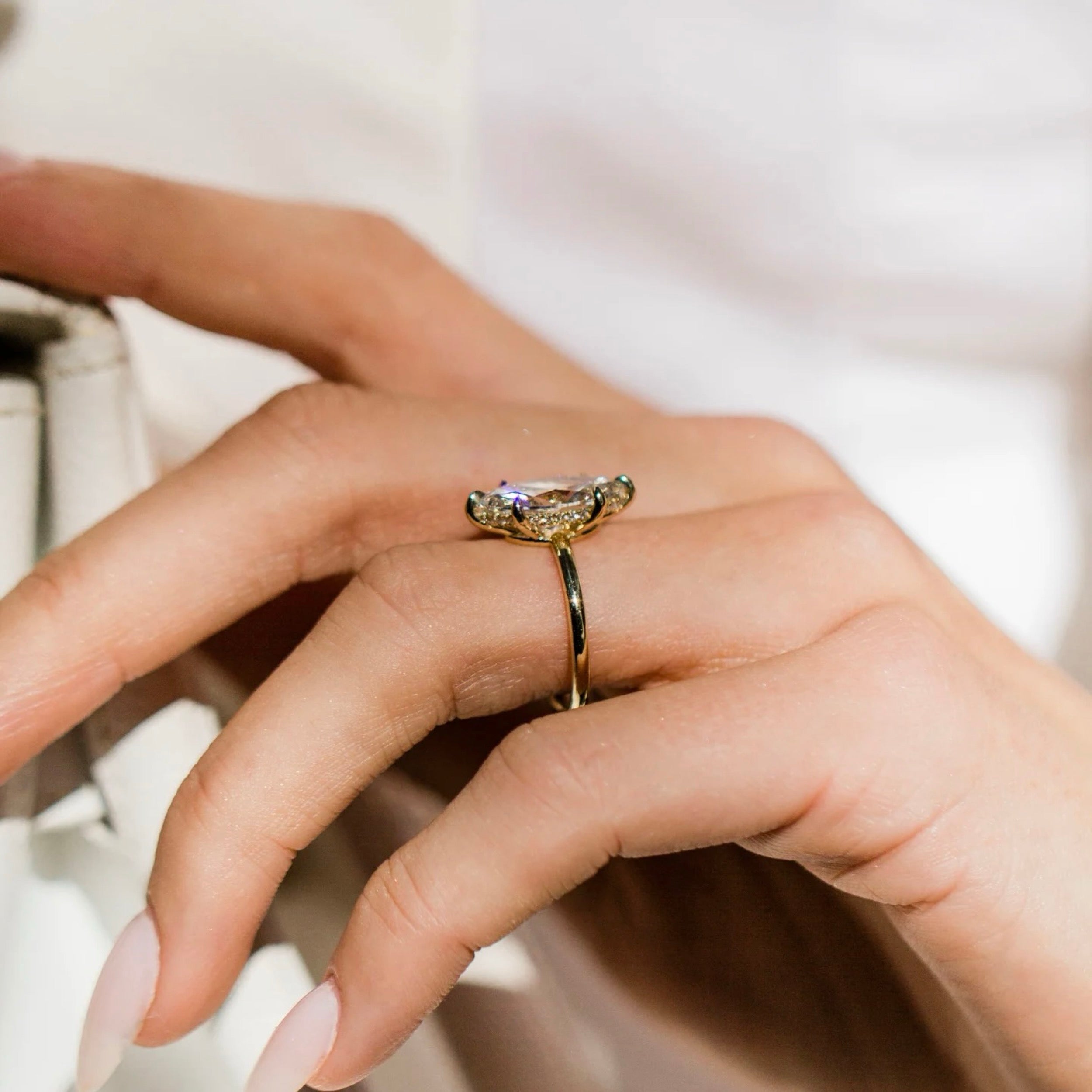 2.0CT-4.0CT Marquise Lab Grown Diamond Hidden Halo Solitaire Engagement Ring