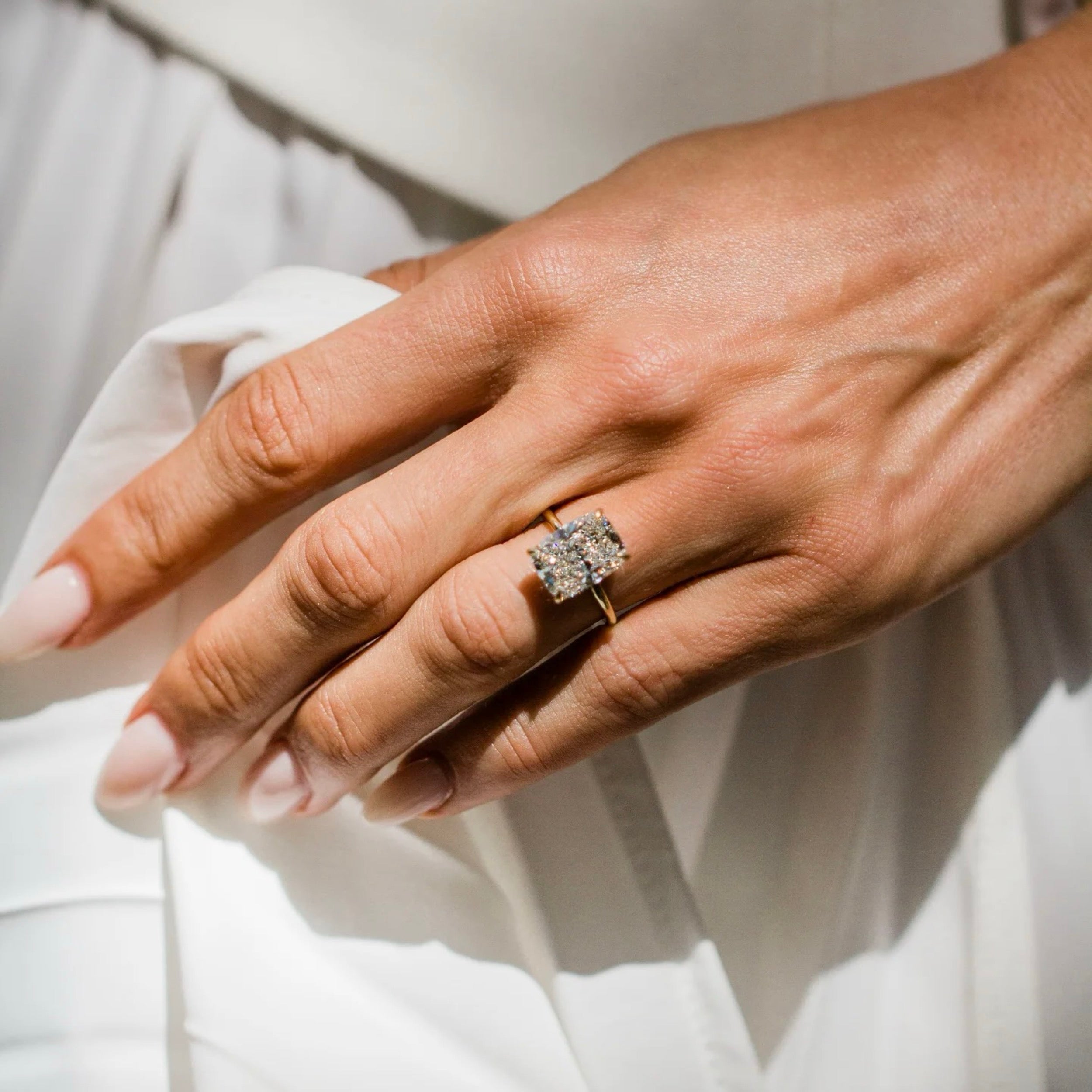 4.0CT-6.0CT Elongated Cushion Lab Grown Diamond Hidden Halo Solitaire Engagement Ring
