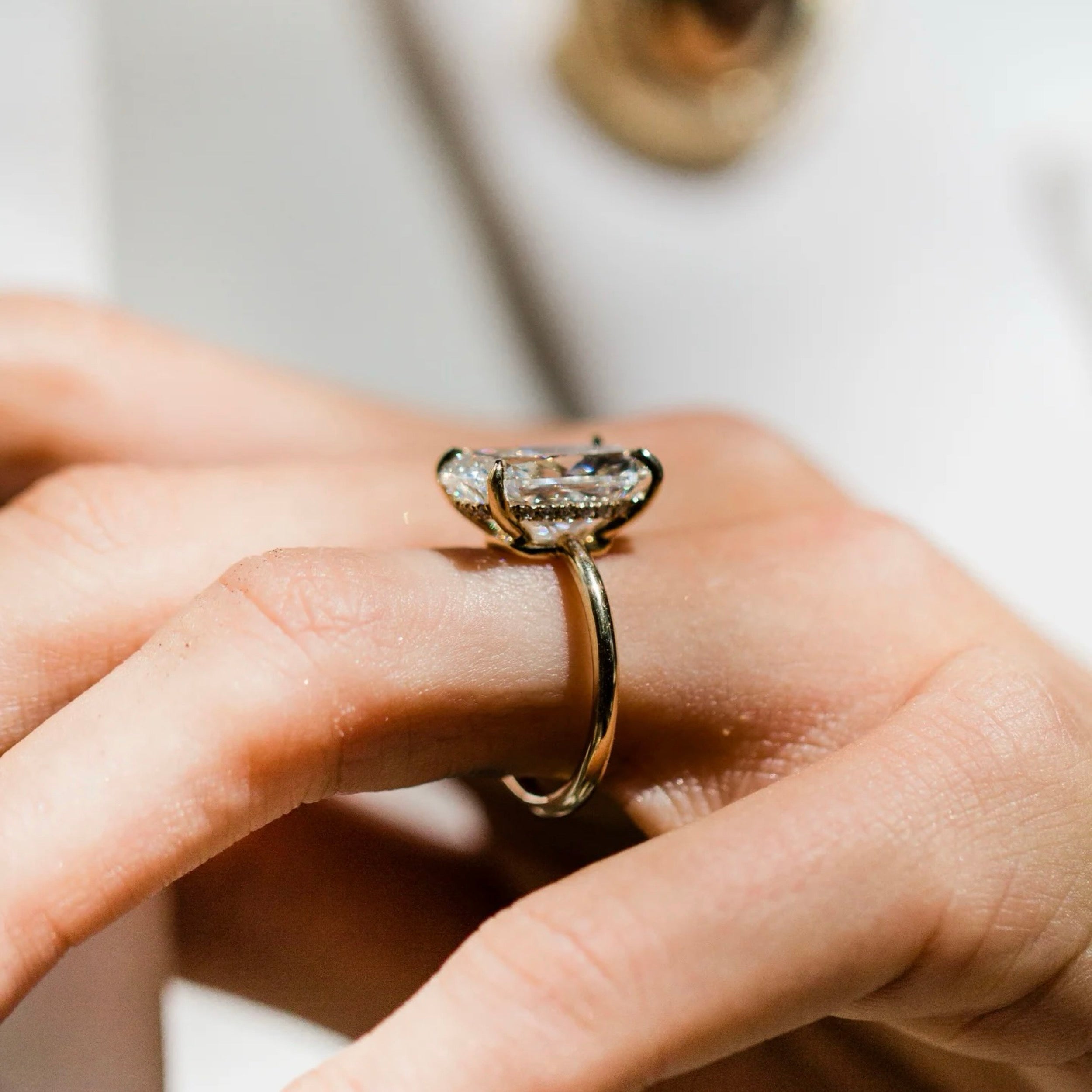 4.0CT-6.0CT Elongated Cushion Lab Grown Diamond Hidden Halo Solitaire Engagement Ring