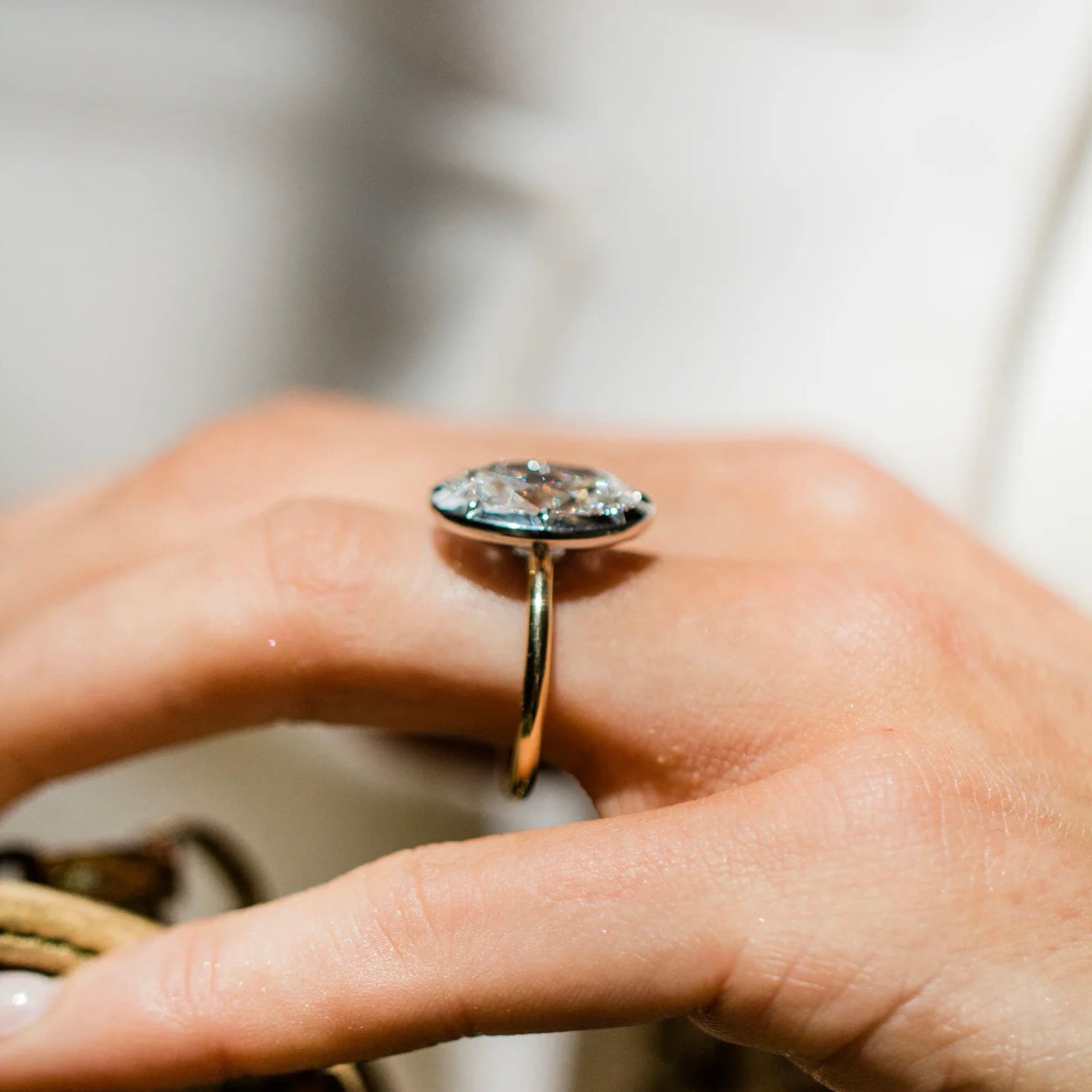 3.0CT-5.0CT Oval Lab Grown Diamond Bezel Engagement Ring