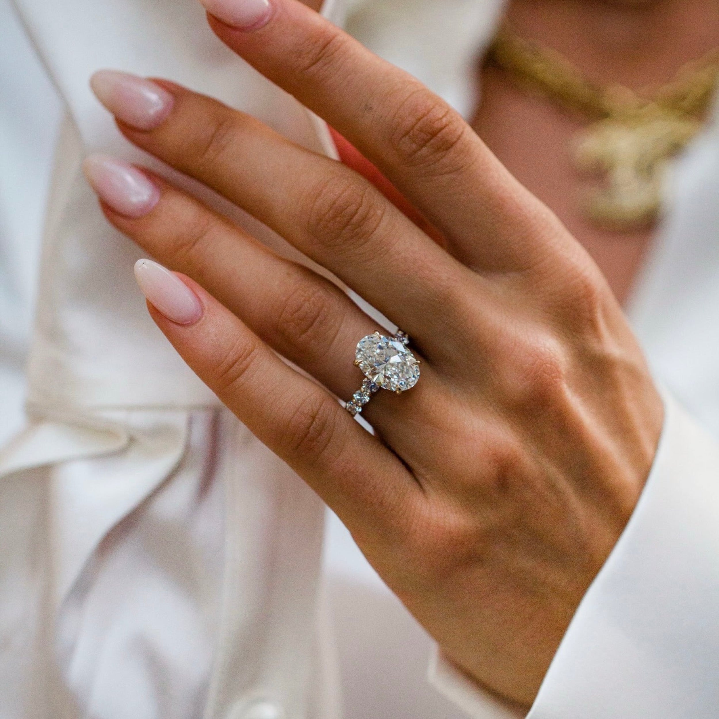 2.50CT-4.50CT Oval Lab Grown Diamond Hidden Halo Pave Engagement Ring