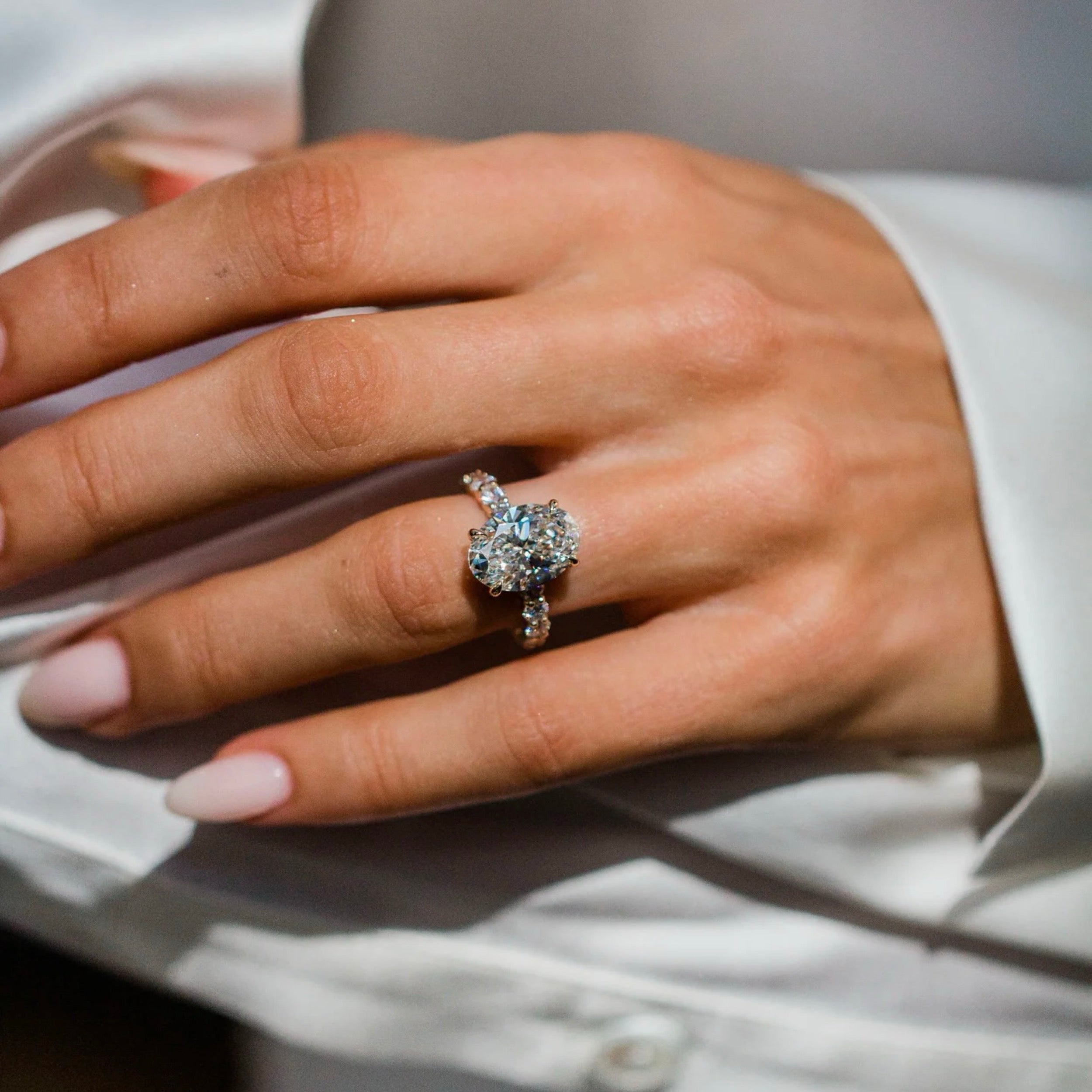 2.50CT-4.50CT Oval Lab Grown Diamond Hidden Halo Pave Engagement Ring