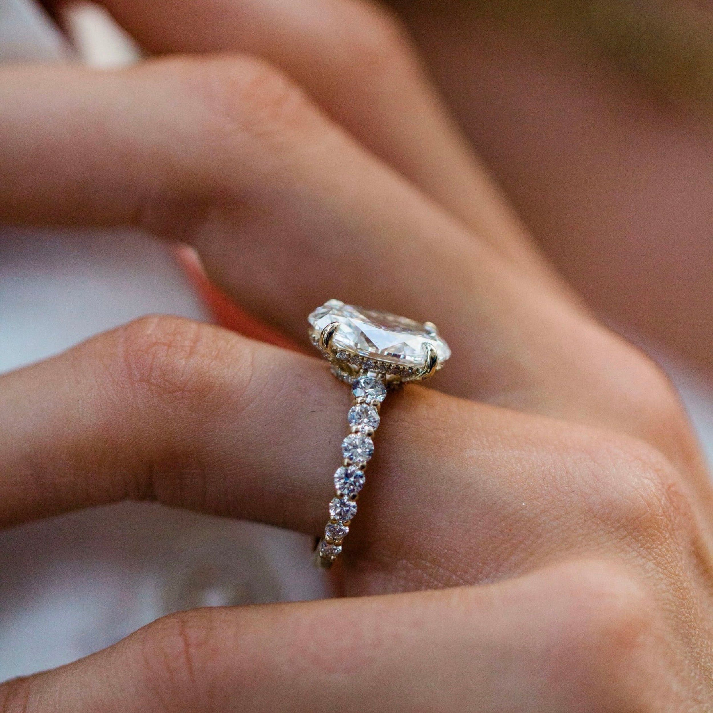 2.50CT-4.50CT Oval Lab Grown Diamond Hidden Halo Pave Engagement Ring