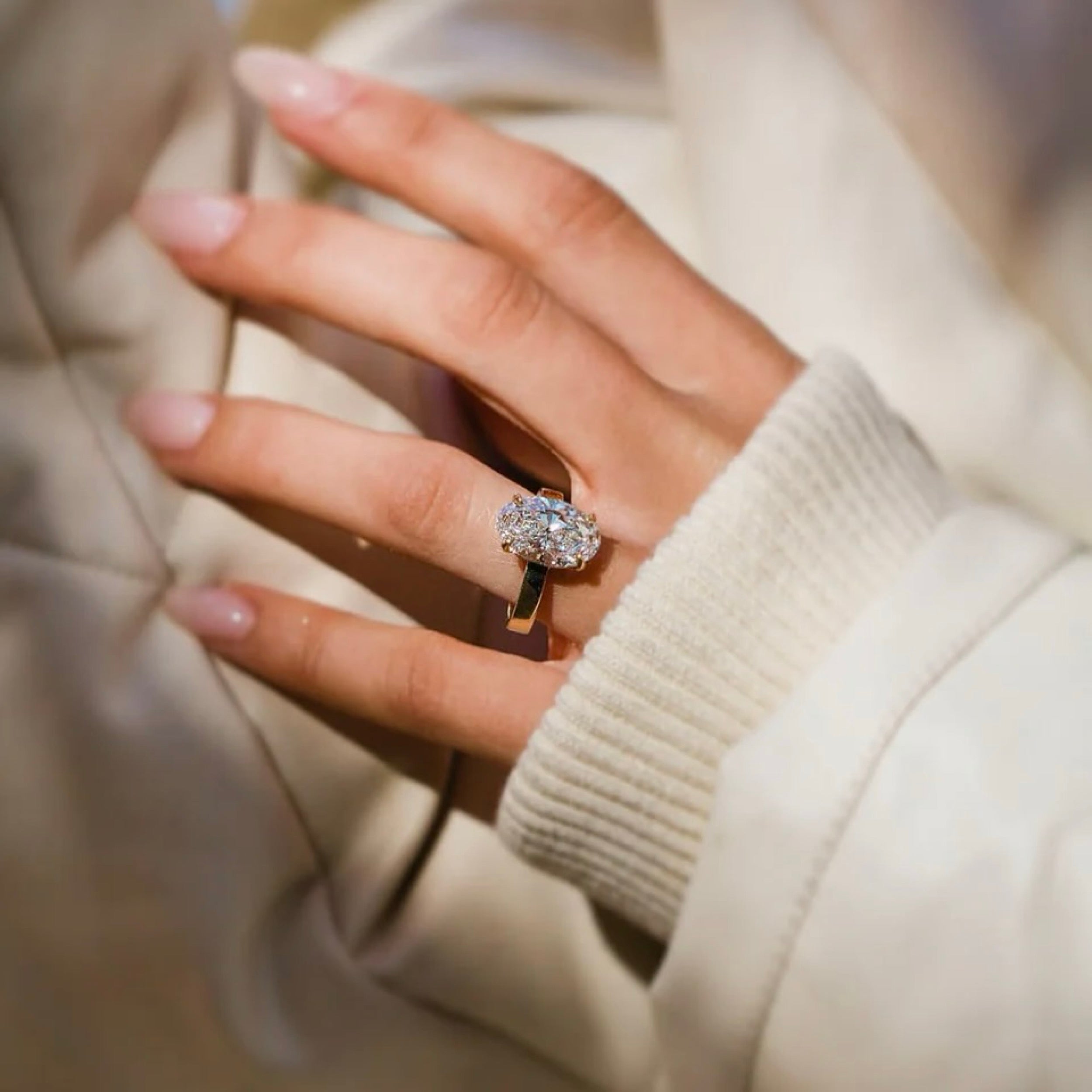 2.50CT-4.50CT Oval Lab Grown Diamond Solitaire Engagement Ring