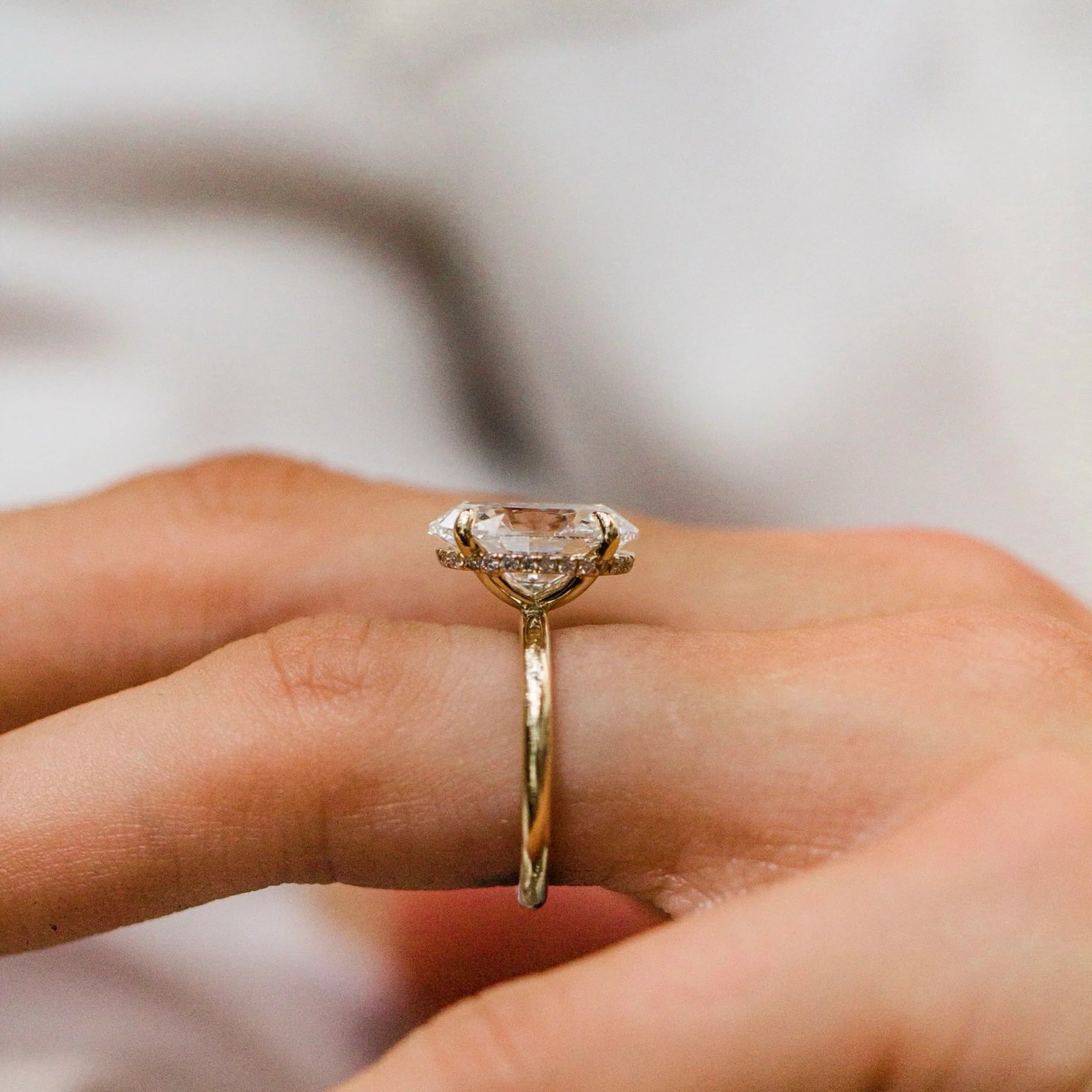 2.0CT-4.0CT Oval Lab Grown Diamond Hidden Halo Solitaire Engagement Ring