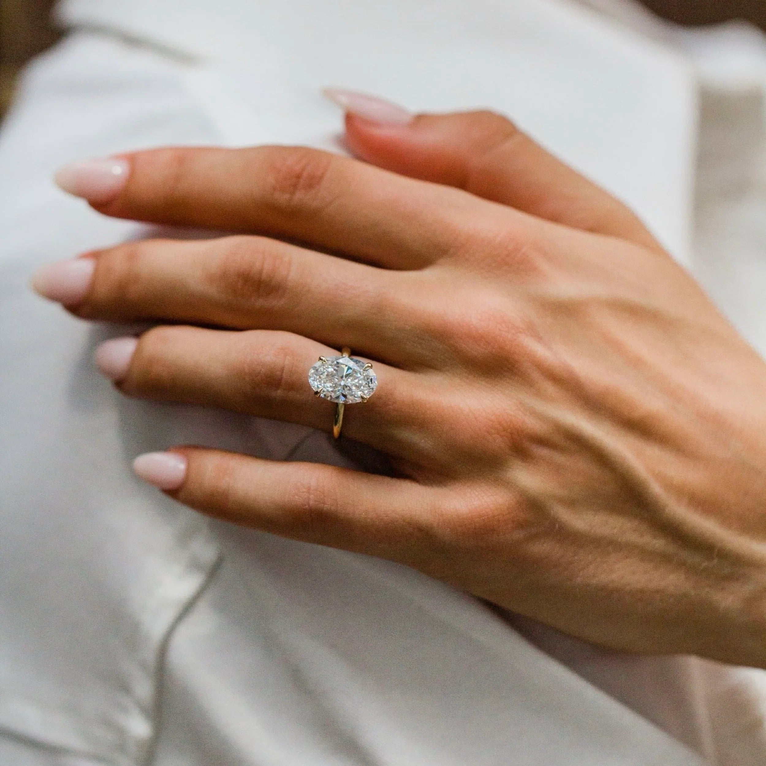 2.0CT-4.0CT Oval Lab Grown Diamond Hidden Halo Solitaire Engagement Ring