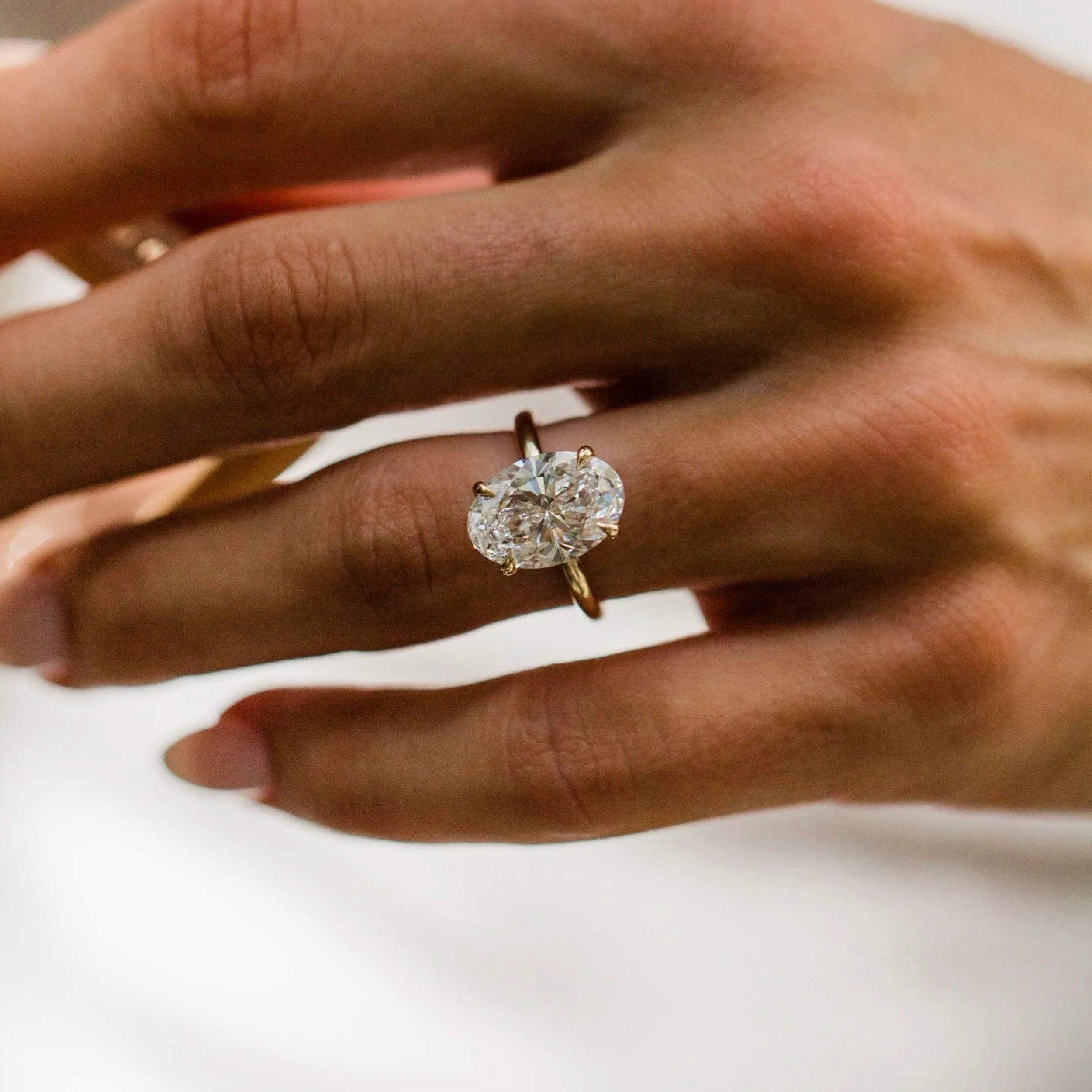 2.0CT-4.0CT Oval Lab Grown Diamond Hidden Halo Solitaire Engagement Ring
