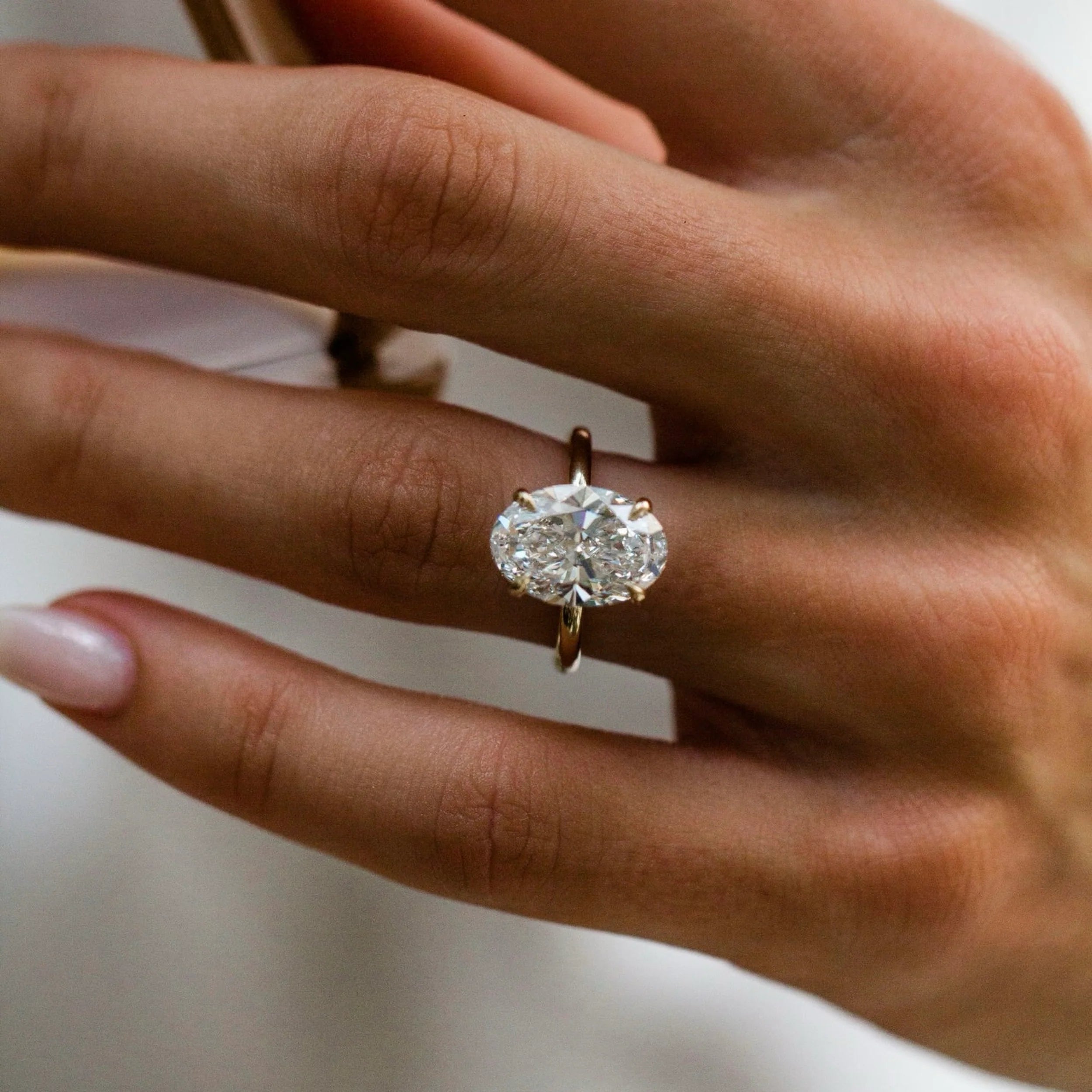 2.0CT-4.0CT Oval Lab Grown Diamond Hidden Halo Solitaire Engagement Ring
