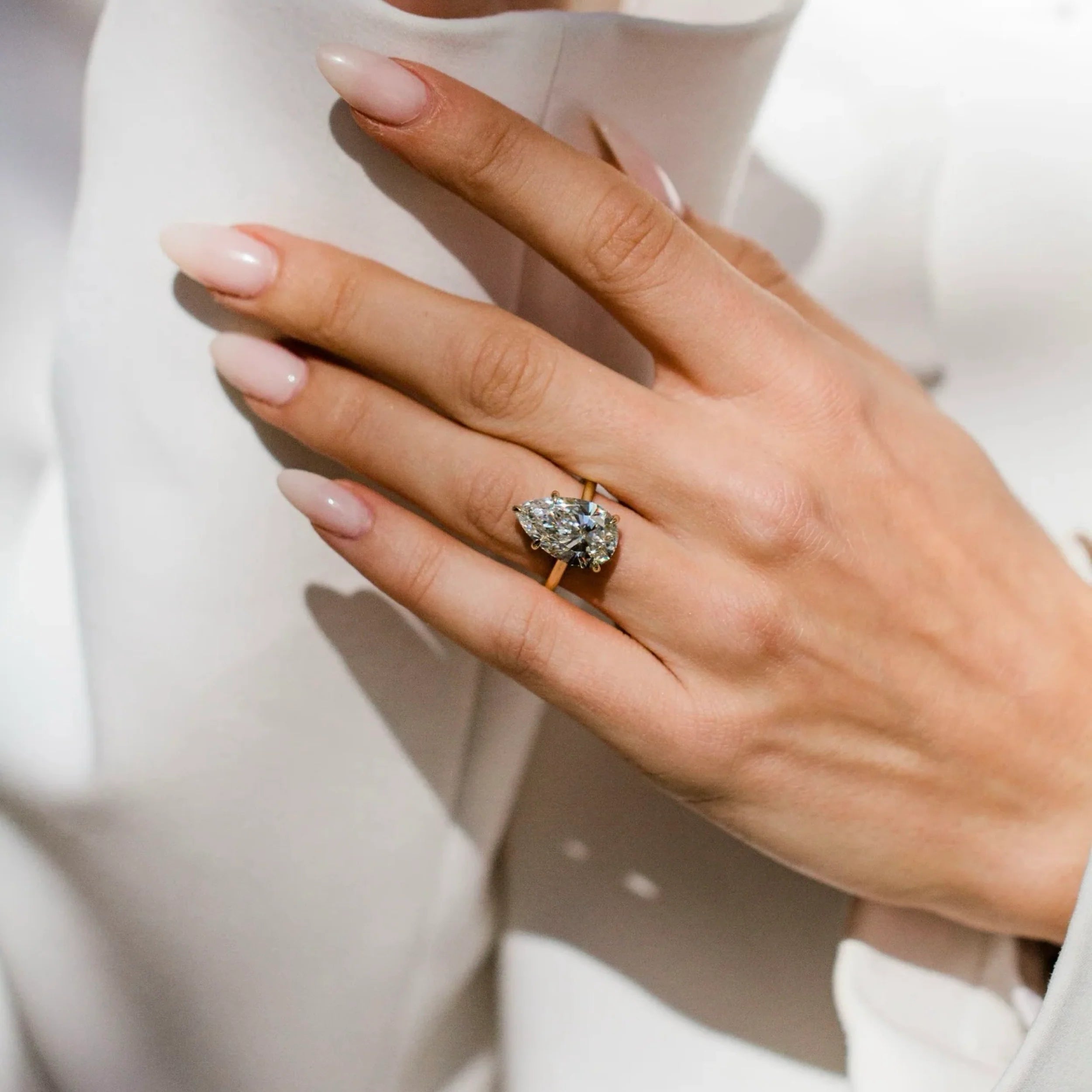 2.0CT-4.0CT Pear Shaped Lab Grown Diamond Solitaire Engagement Ring