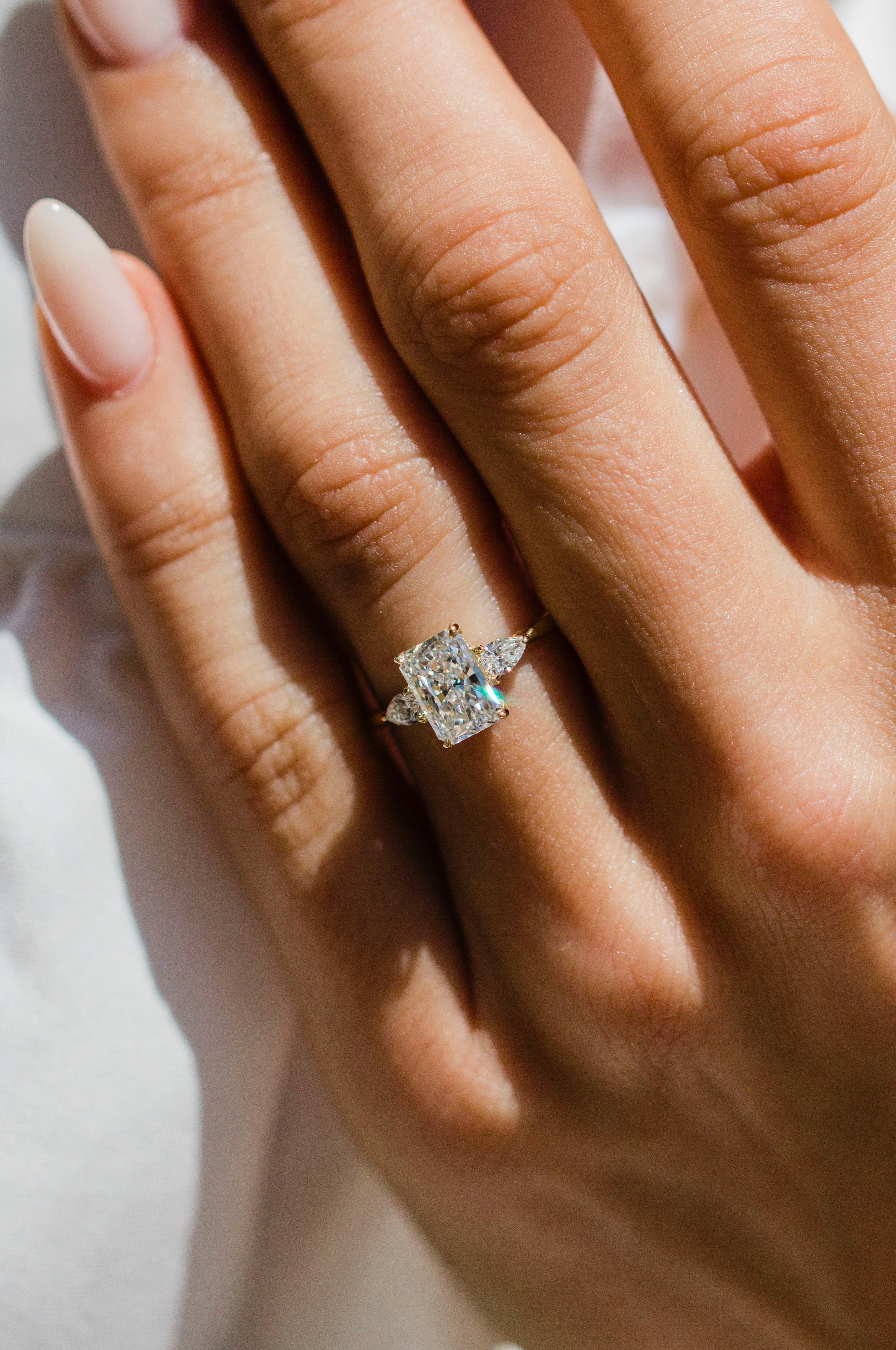 1.0CT-3.0CT Radiant Lab Grown Diamond Three Stone Engagement Ring