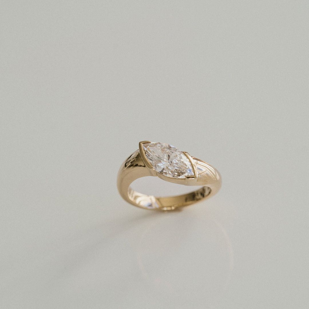 2.0CT Half Bezel East West Marquise Lab Grown Diamond Signet Ring