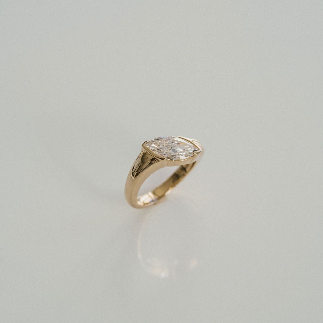 2.0CT Half Bezel East West Marquise Lab Grown Diamond Signet Ring