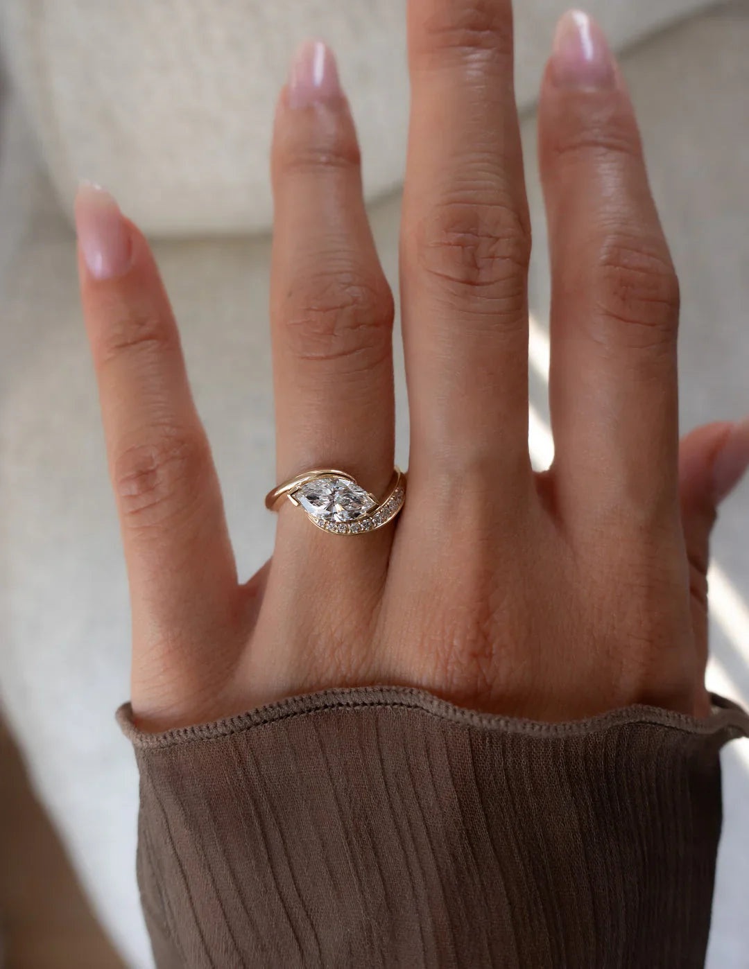 1.0CT Marquise Lab Grown Diamond By Pass Unique Ring With Band
