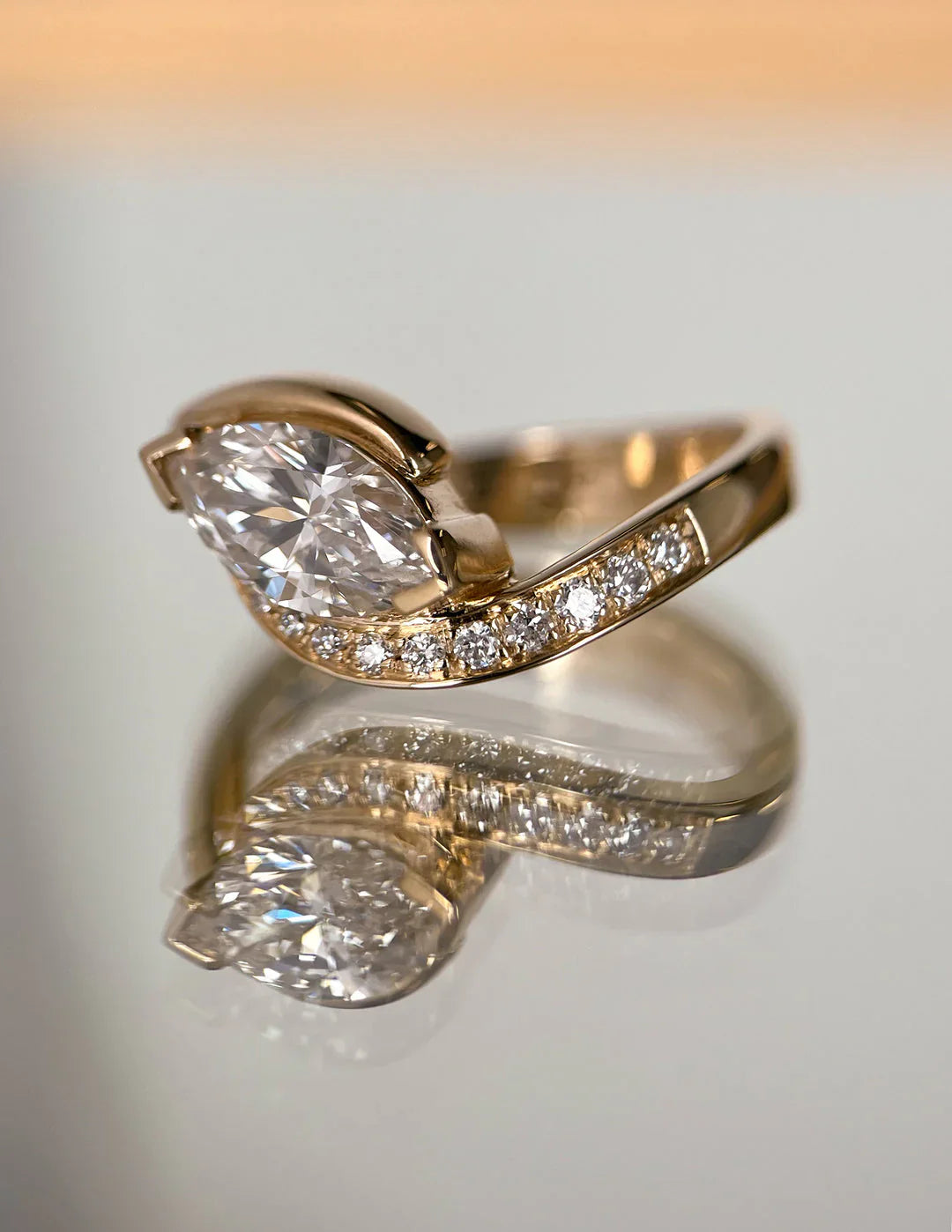 1.0CT Marquise Lab Grown Diamond By Pass Unique Ring With Band