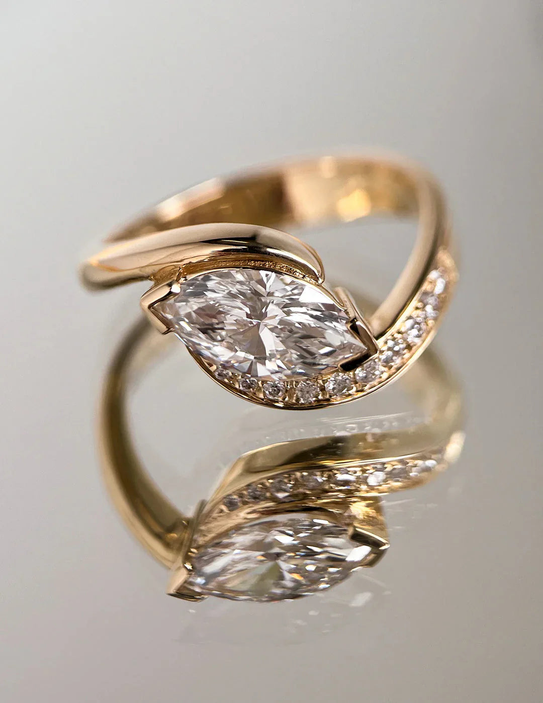 1.0CT Marquise Lab Grown Diamond By Pass Unique Ring With Band