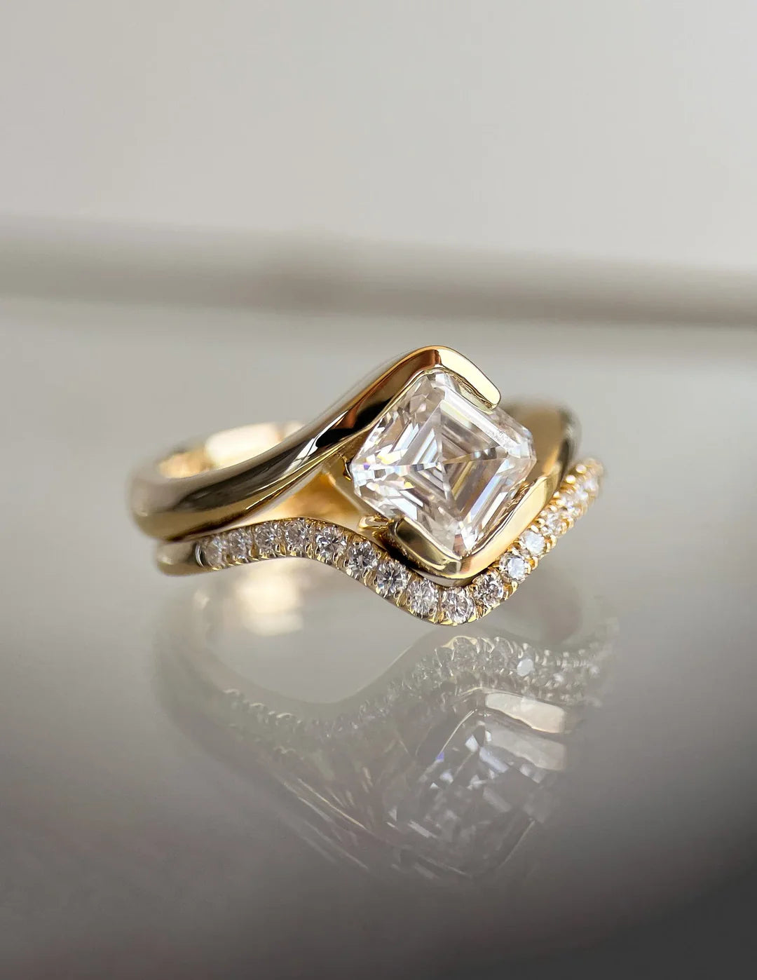 2.0CT Asscher Lab Grown Diamond By Pass Unique Ring With Band