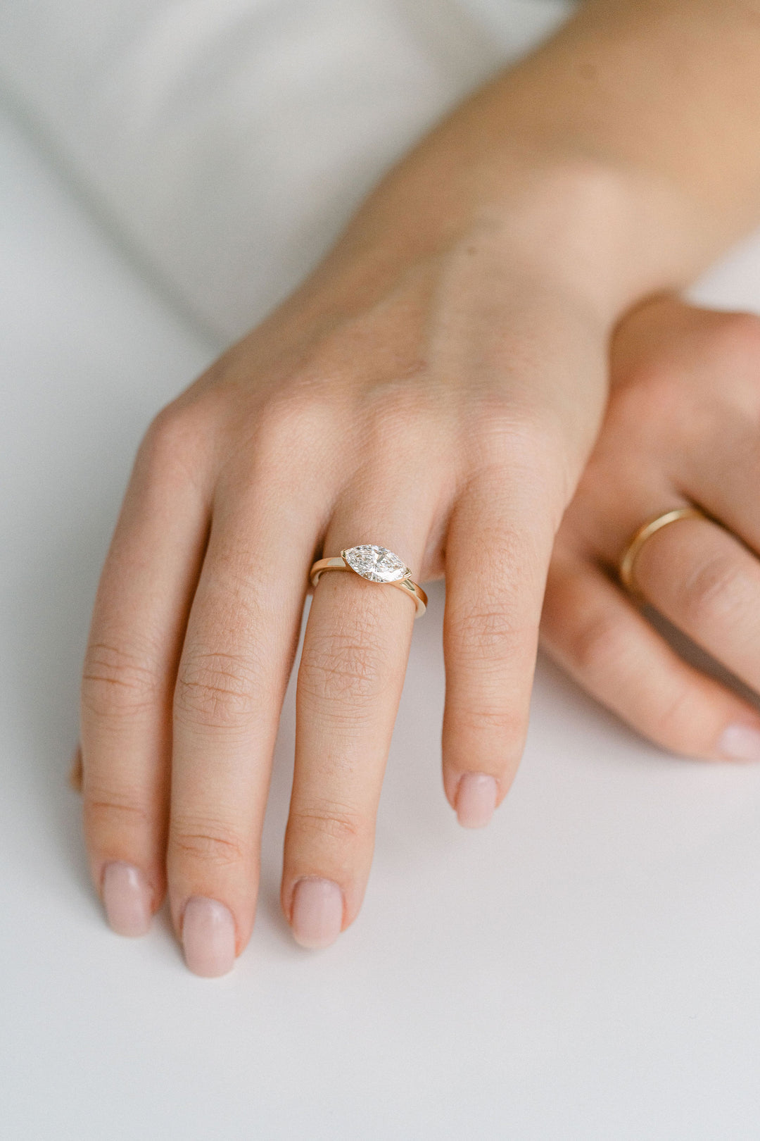 1.50CT Marquise Lab Grown Diamond East West Half Bezel Engagement Ring