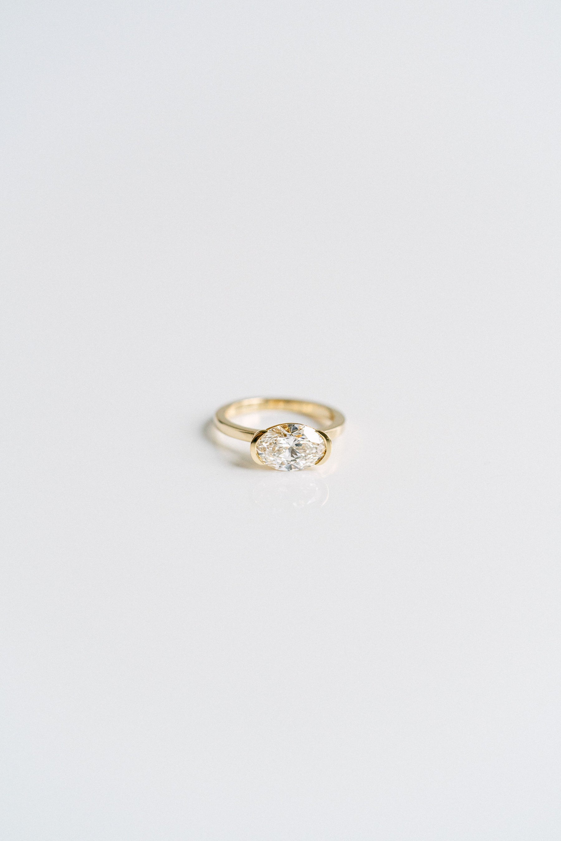 2.50CT Oval Lab Grown Diamond East West Half Bezel Engagement Ring