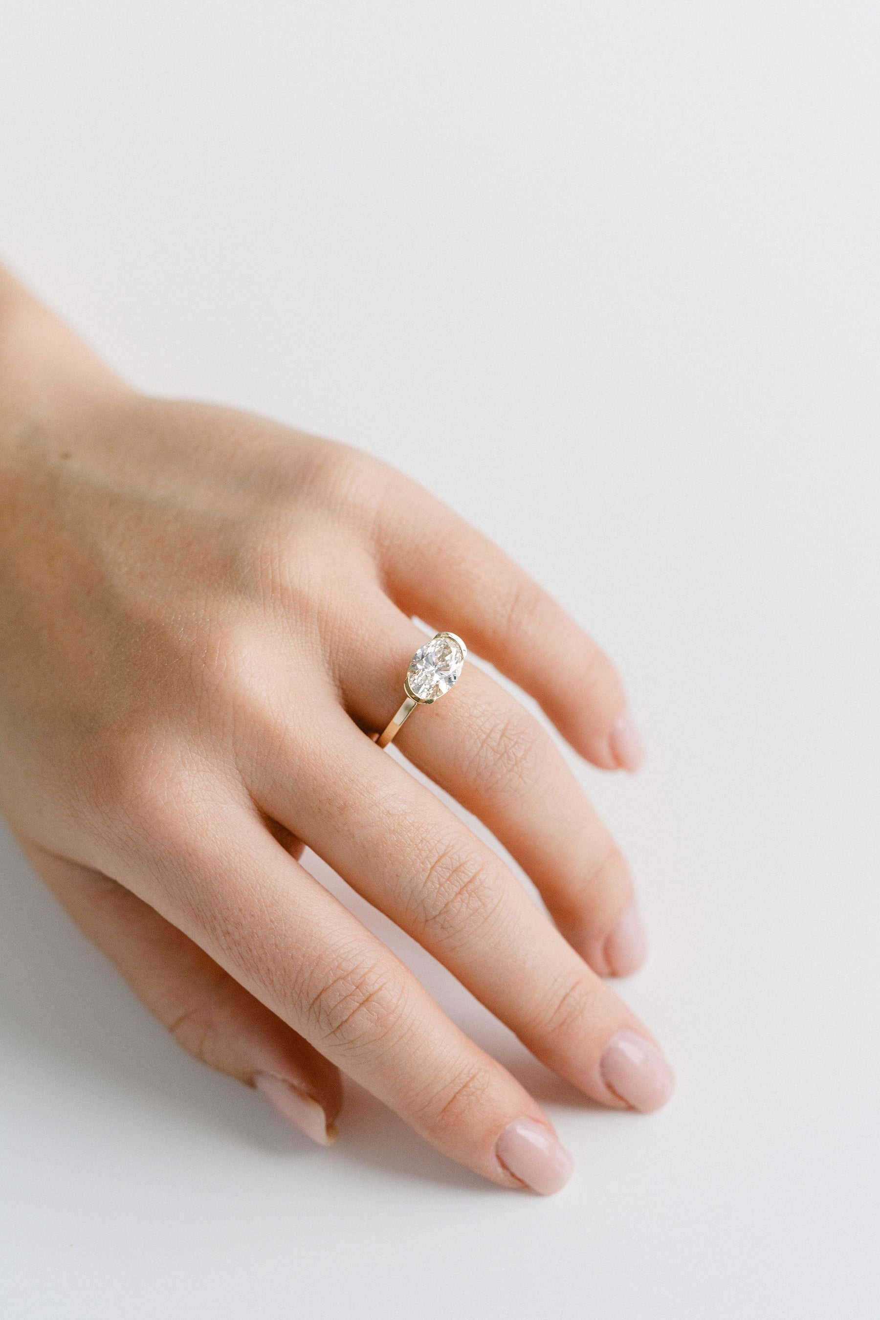2.50CT Oval Lab Grown Diamond East West Half Bezel Engagement Ring
