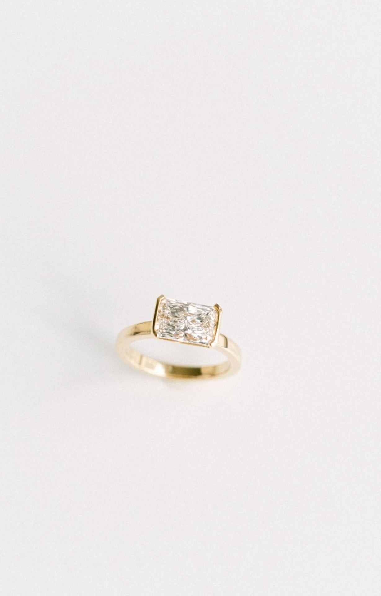 2.50CT Radiant Lab Grown Diamond East West Half Bezel Engagement Ring