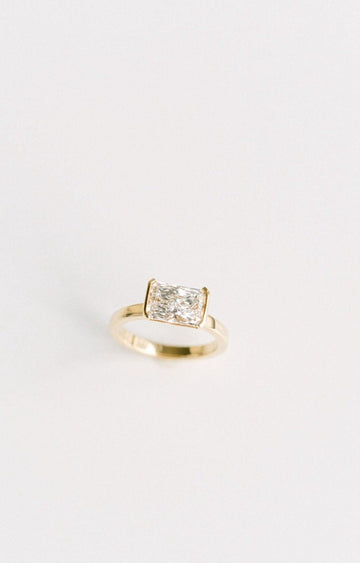 2.50CT Radiant Lab Grown Diamond East West Half Bezel Engagement Ring